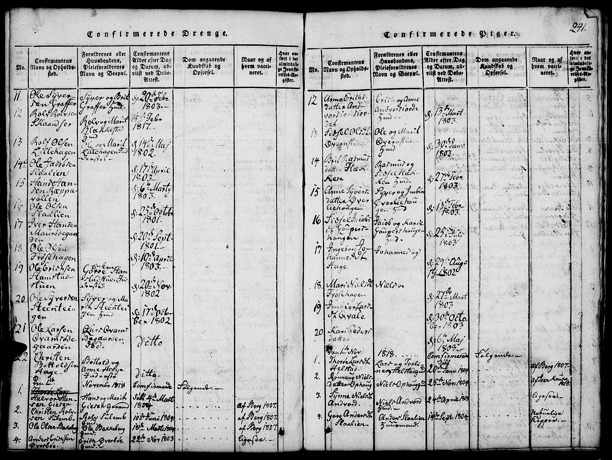 Lom prestekontor, SAH/PREST-070/L/L0001: Parish register (copy) no. 1, 1815-1836, p. 241