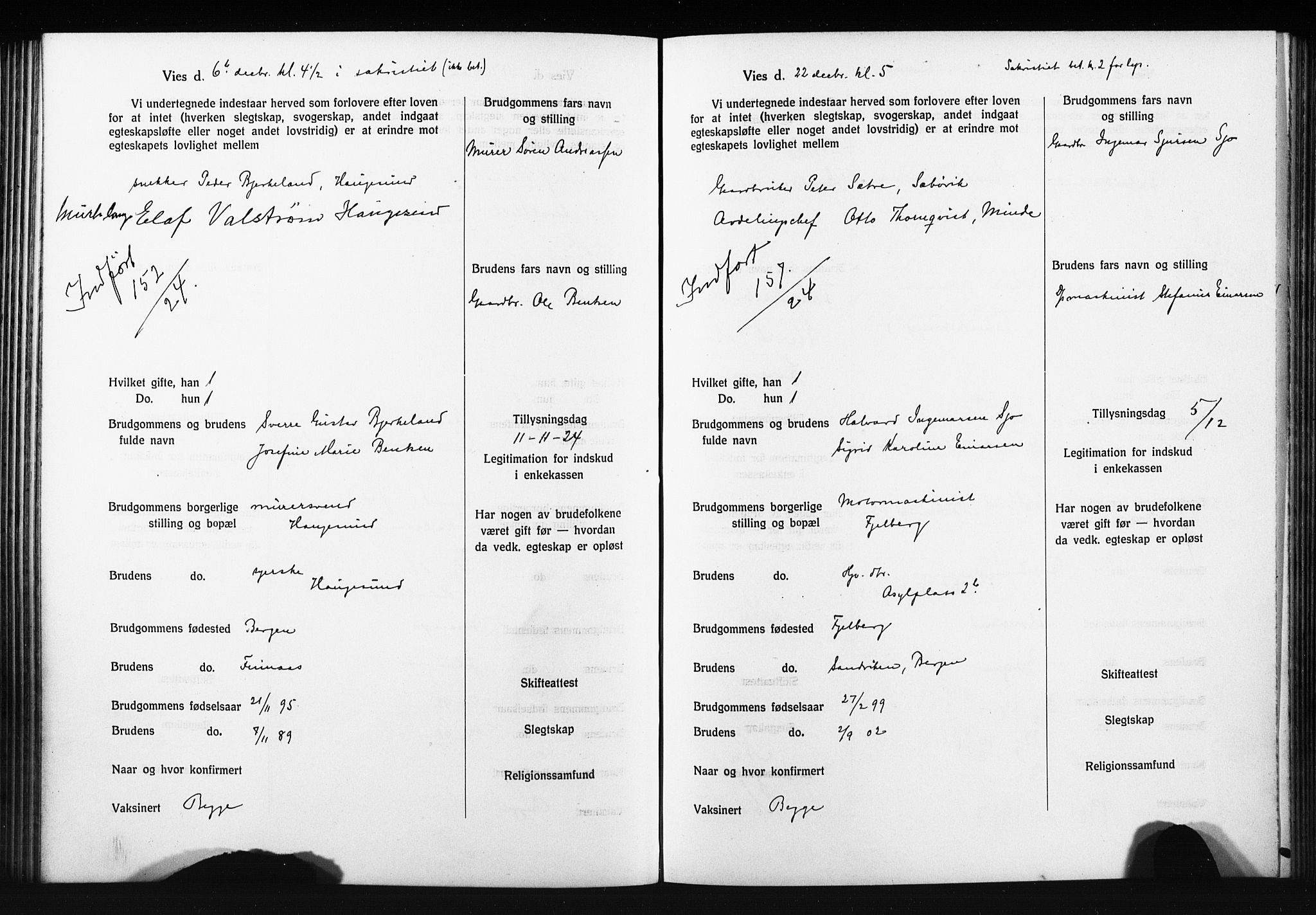 Domkirken sokneprestembete, AV/SAB-A-74801: Best man's statements no. II.5.14, 1922-1927, p. 175