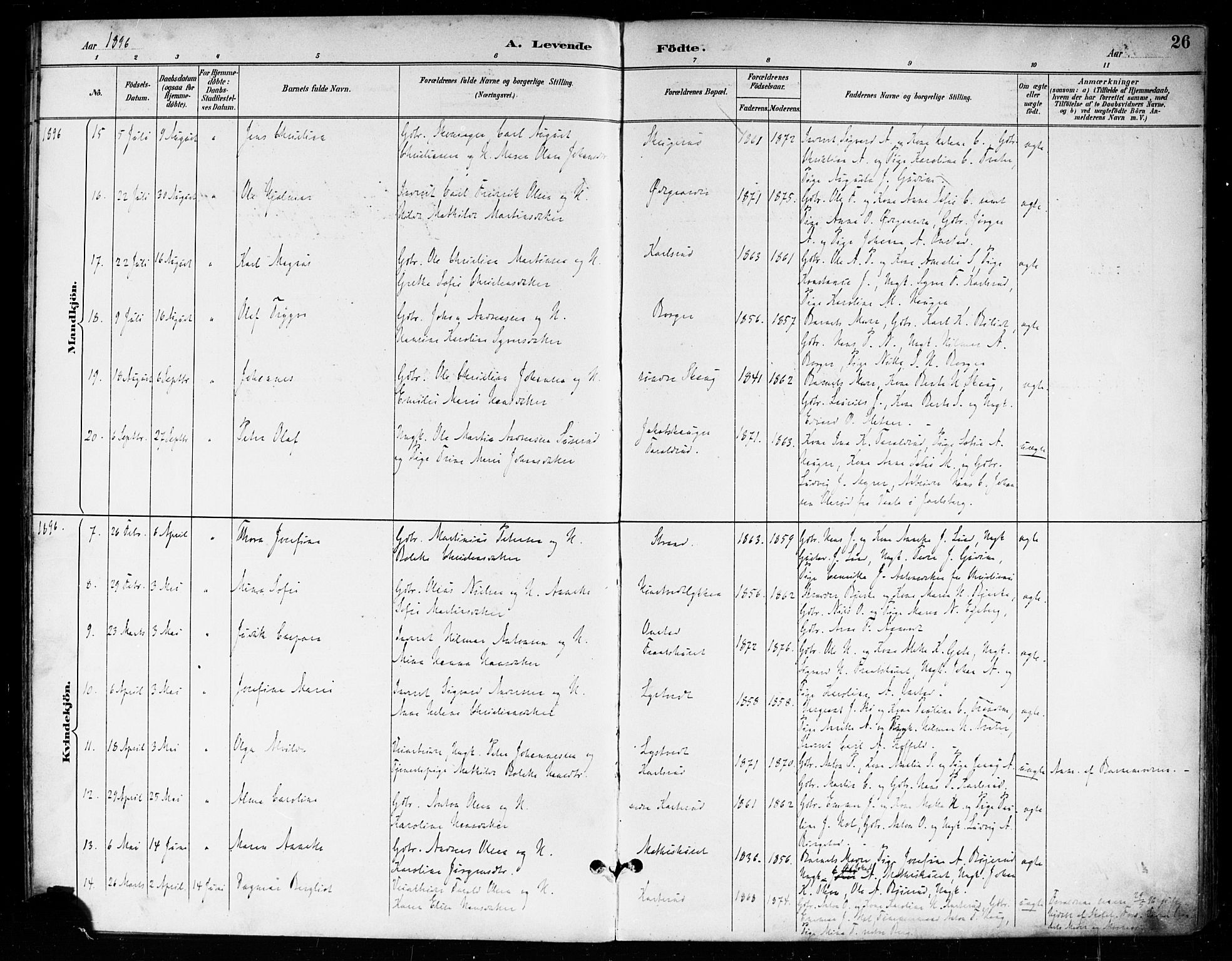 Skiptvet prestekontor Kirkebøker, AV/SAO-A-20009/F/Fa/L0010: Parish register (official) no. 10, 1890-1900, p. 26