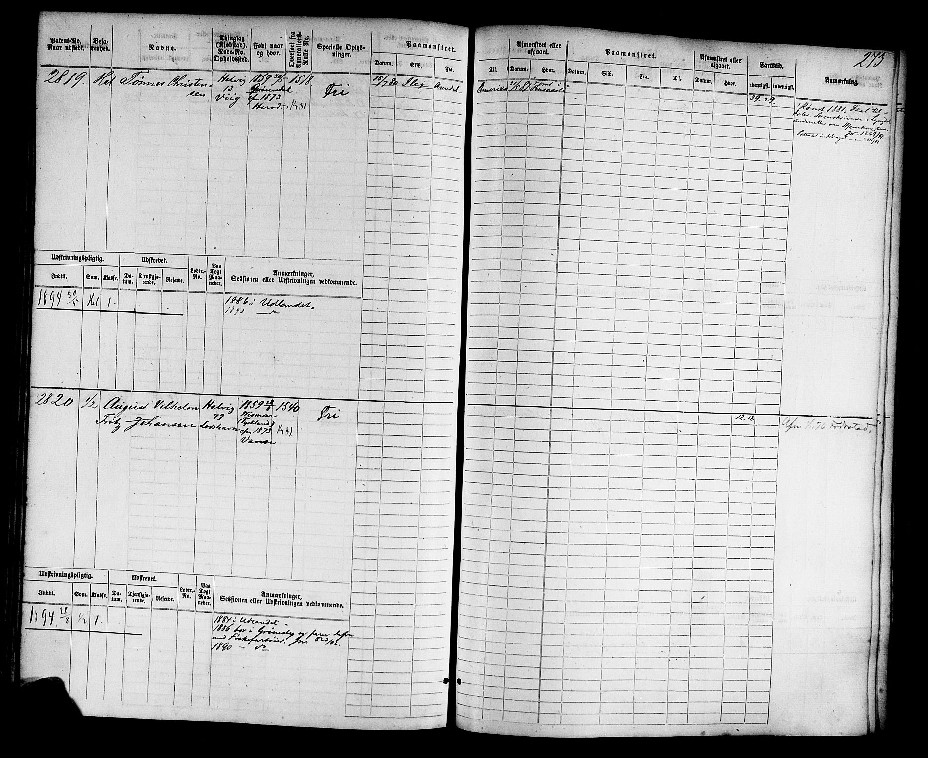 Farsund mønstringskrets, AV/SAK-2031-0017/F/Fb/L0004: Hovedrulle nr 2275-3040, M-7, 1875-1915, p. 281