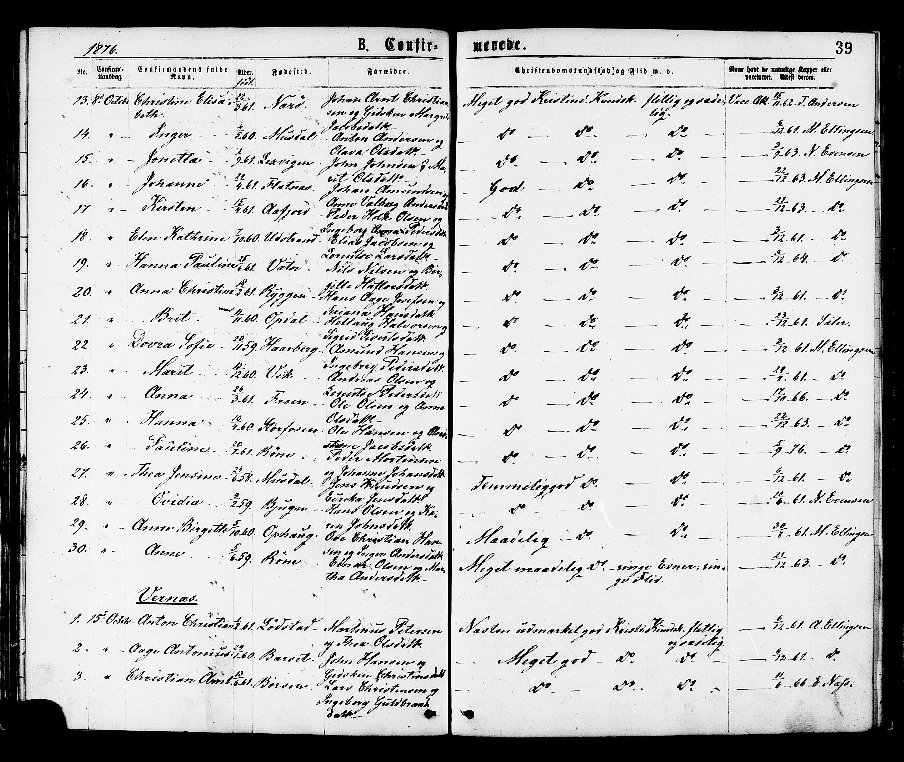 Ministerialprotokoller, klokkerbøker og fødselsregistre - Sør-Trøndelag, AV/SAT-A-1456/659/L0738: Parish register (official) no. 659A08, 1876-1878, p. 39