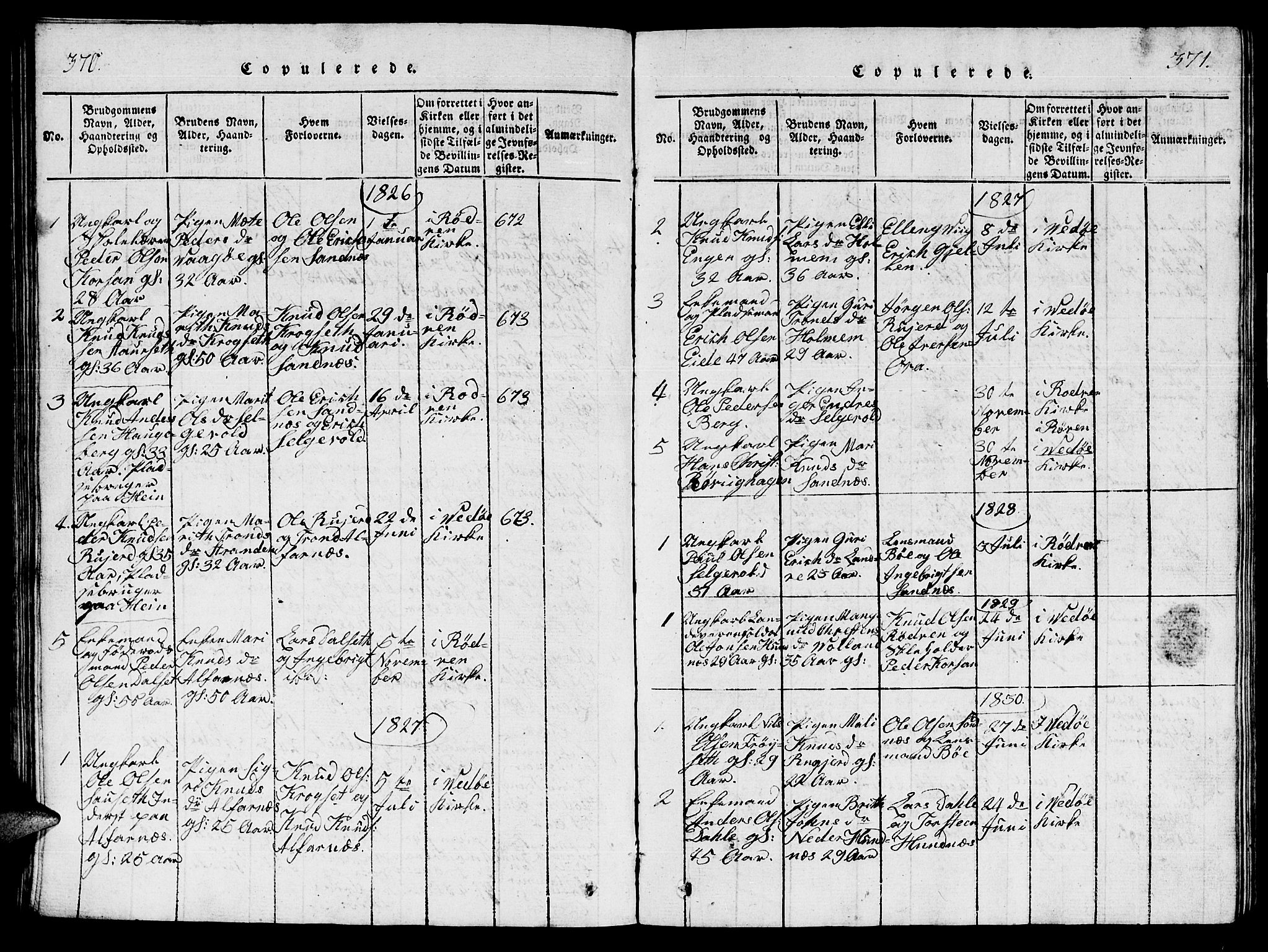 Ministerialprotokoller, klokkerbøker og fødselsregistre - Møre og Romsdal, AV/SAT-A-1454/548/L0613: Parish register (copy) no. 548C01, 1818-1846, p. 370-371