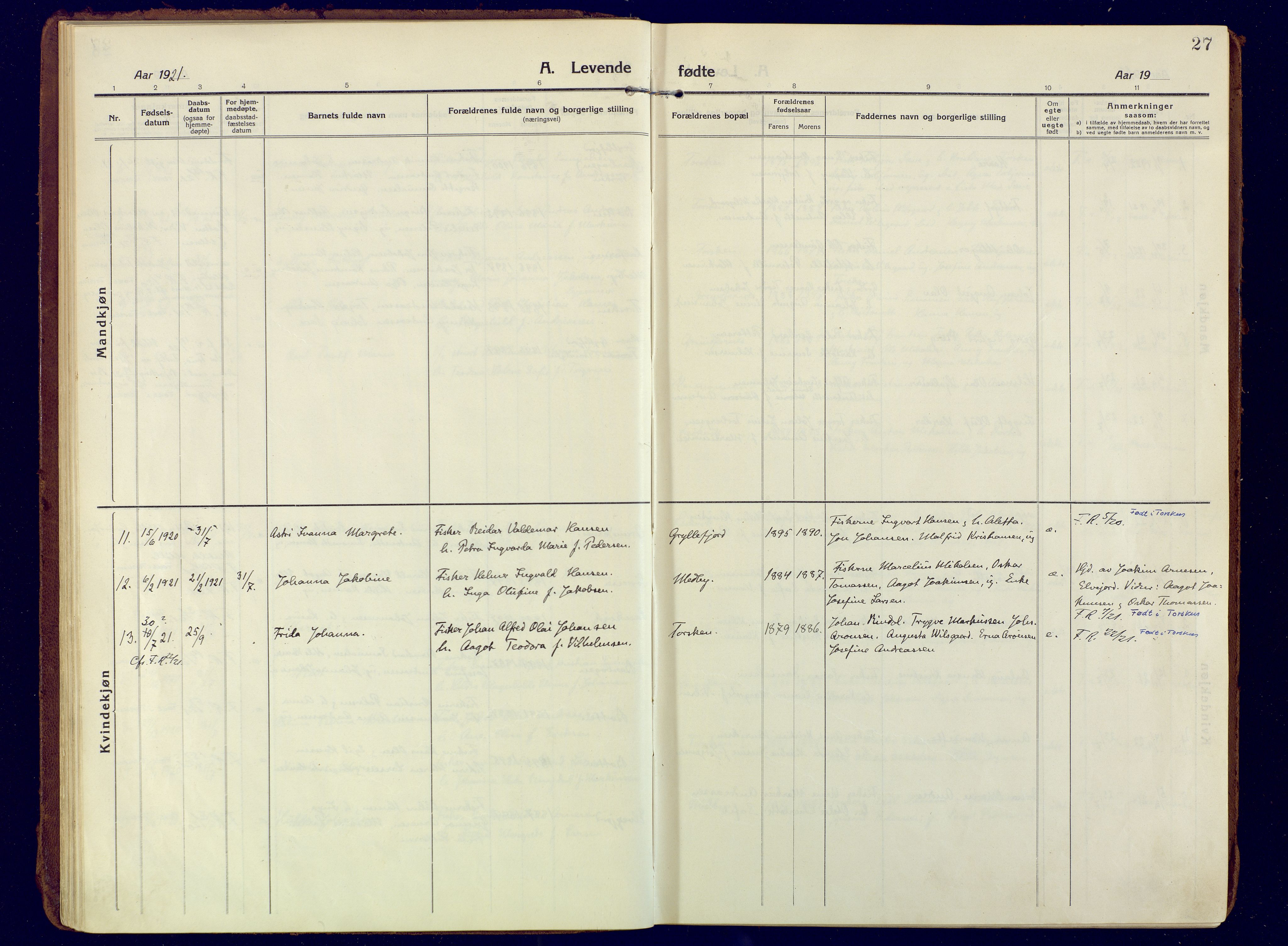 Berg sokneprestkontor, AV/SATØ-S-1318/G/Ga/Gaa/L0010kirke: Parish register (official) no. 10, 1916-1928, p. 27