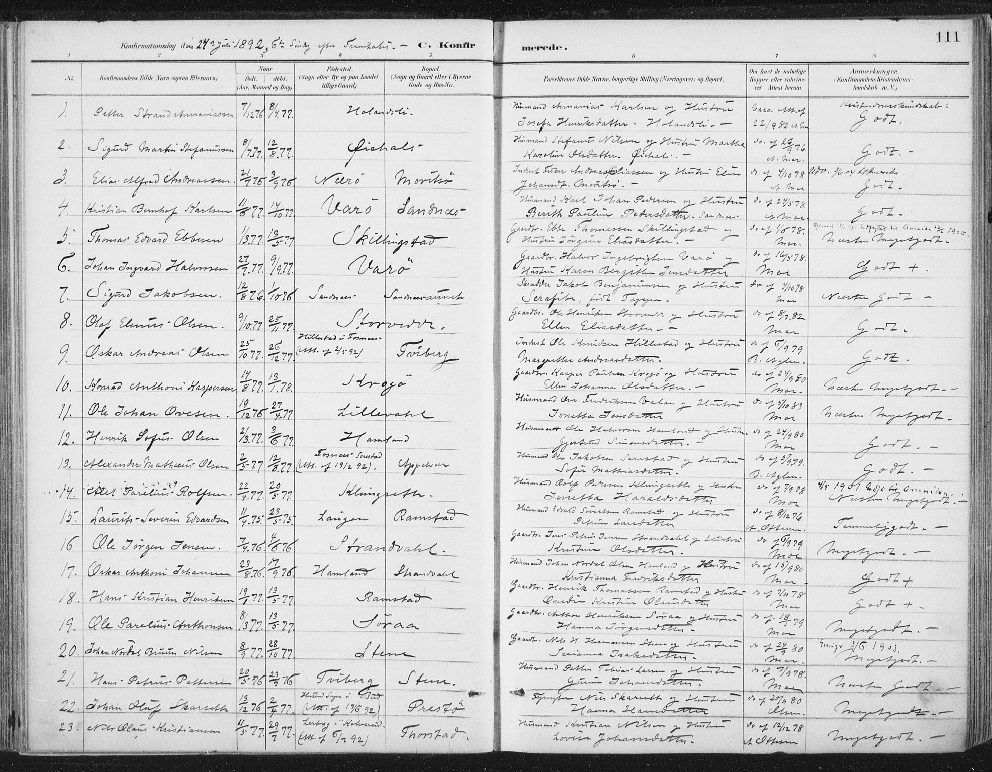 Ministerialprotokoller, klokkerbøker og fødselsregistre - Nord-Trøndelag, SAT/A-1458/784/L0673: Parish register (official) no. 784A08, 1888-1899, p. 111