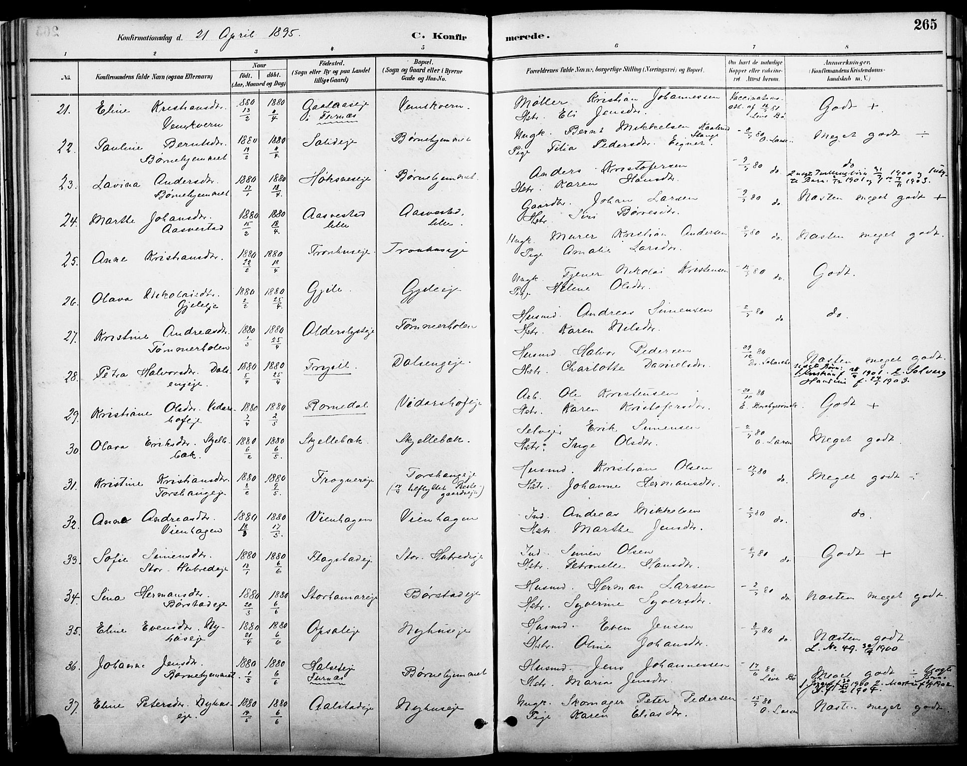 Vang prestekontor, Hedmark, AV/SAH-PREST-008/H/Ha/Haa/L0019A: Parish register (official) no. 19, 1886-1900, p. 265