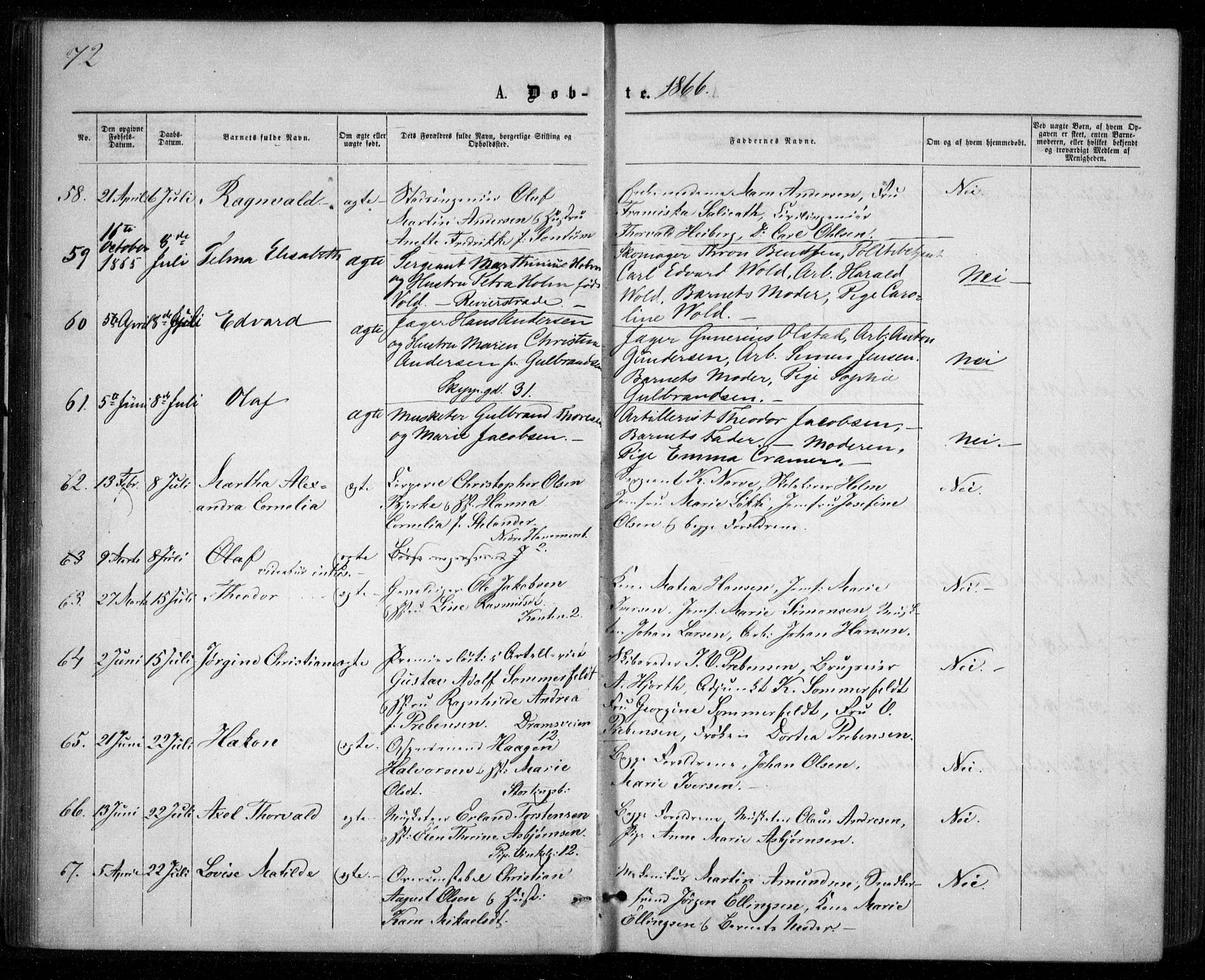 Garnisonsmenigheten Kirkebøker, AV/SAO-A-10846/G/Ga/L0006: Parish register (copy) no. 6, 1860-1880, p. 72