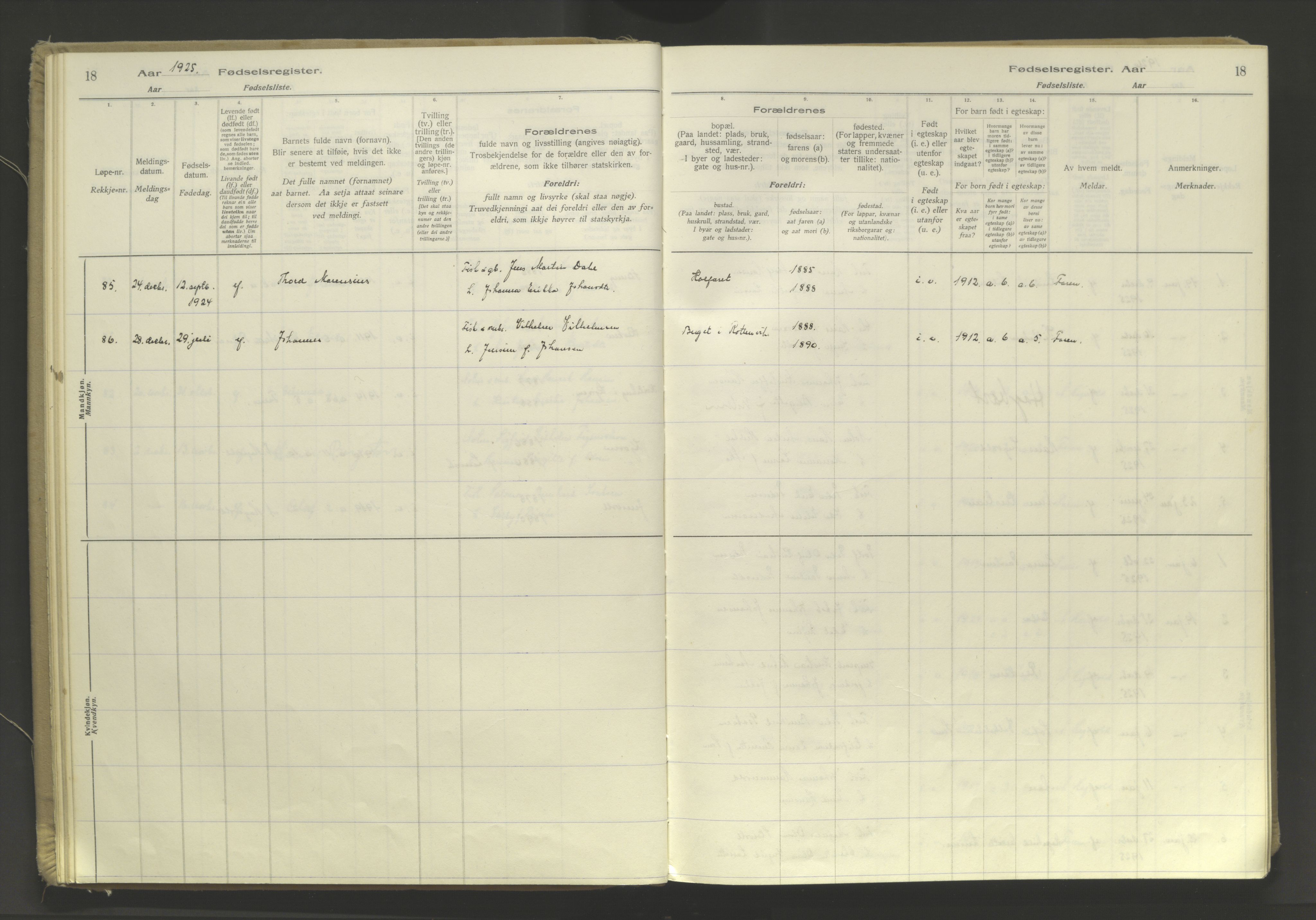 Lyngen sokneprestembete, AV/SATØ-S-1289/I/Ia/L0076: Birth register no. 76, 1924-1945, p. 18