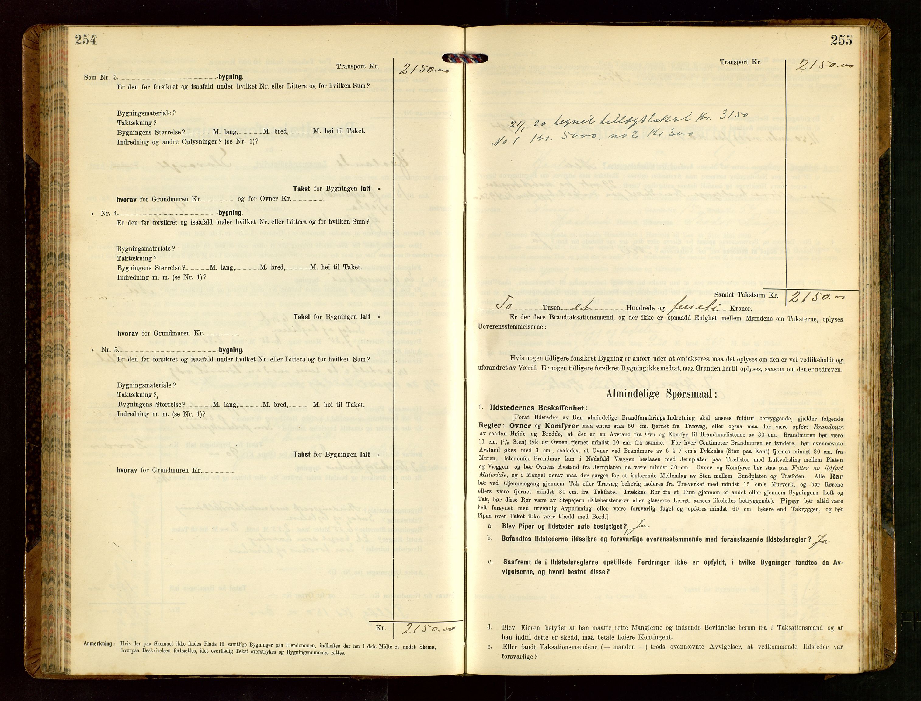 Håland lensmannskontor, AV/SAST-A-100100/Gob/L0004: Branntakstprotokoll - skjematakst. Register i boken., 1913-1915, p. 254-255