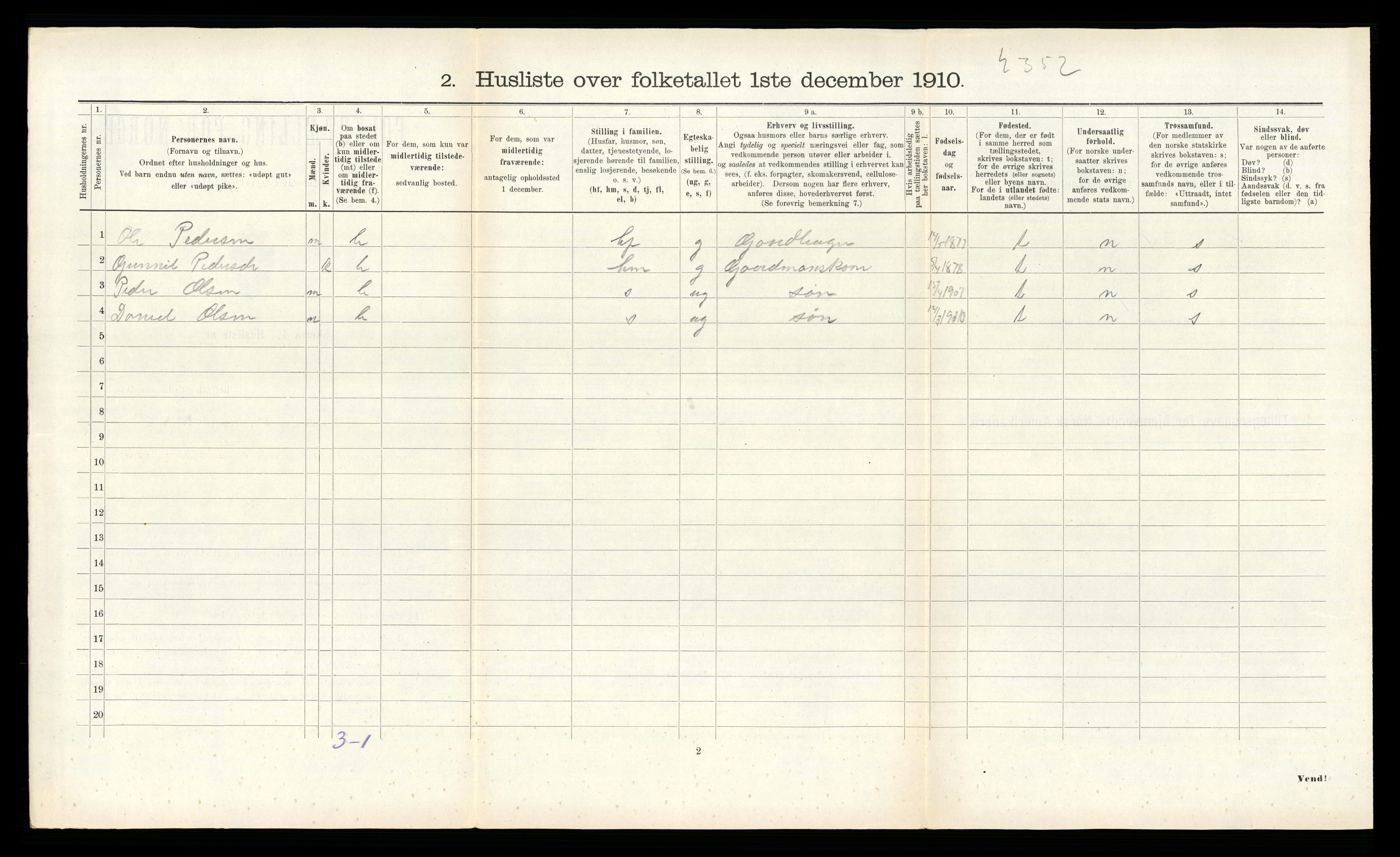 RA, 1910 census for Lierne, 1910, p. 396