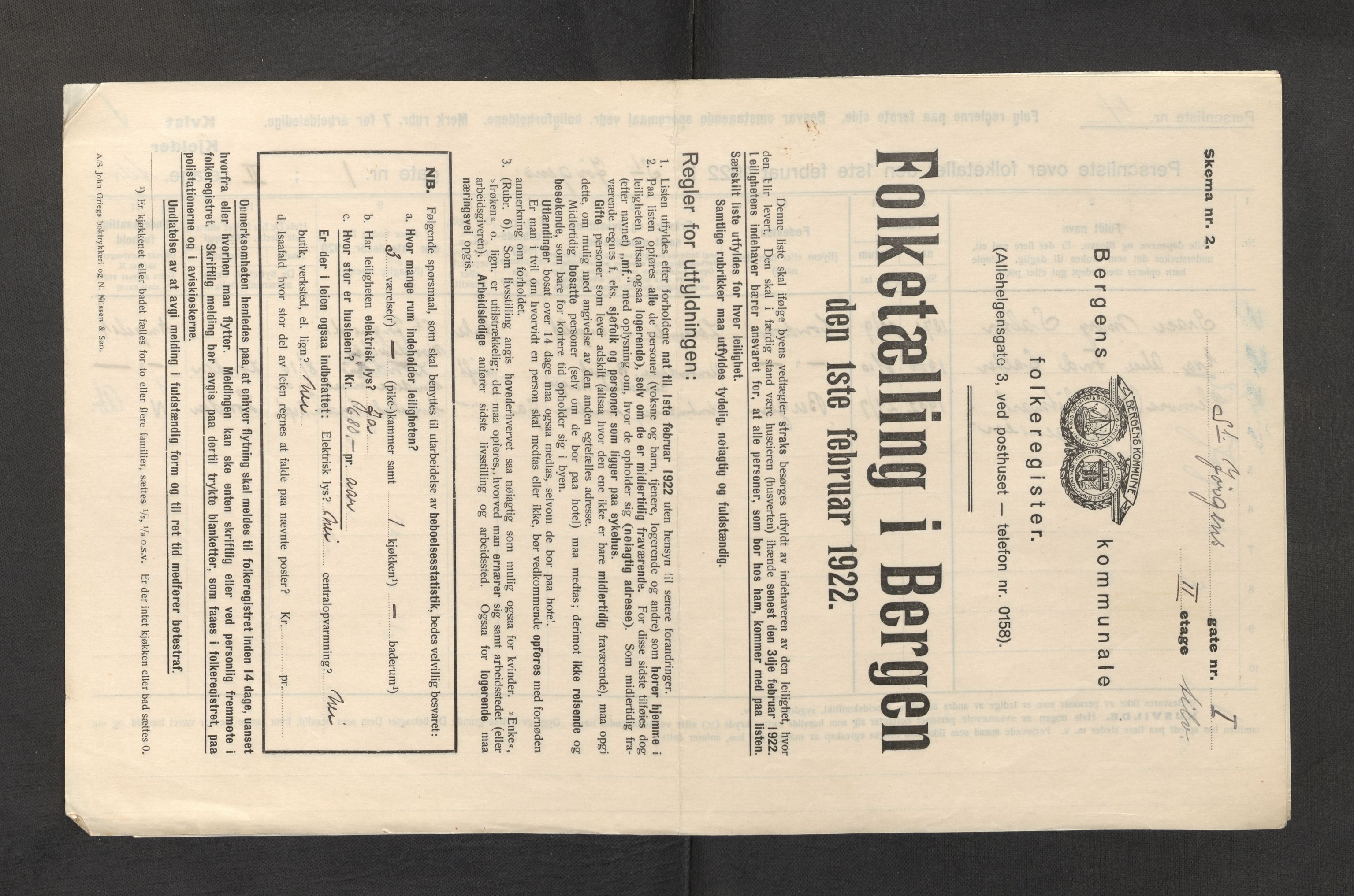 SAB, Municipal Census 1922 for Bergen, 1922, p. 35922