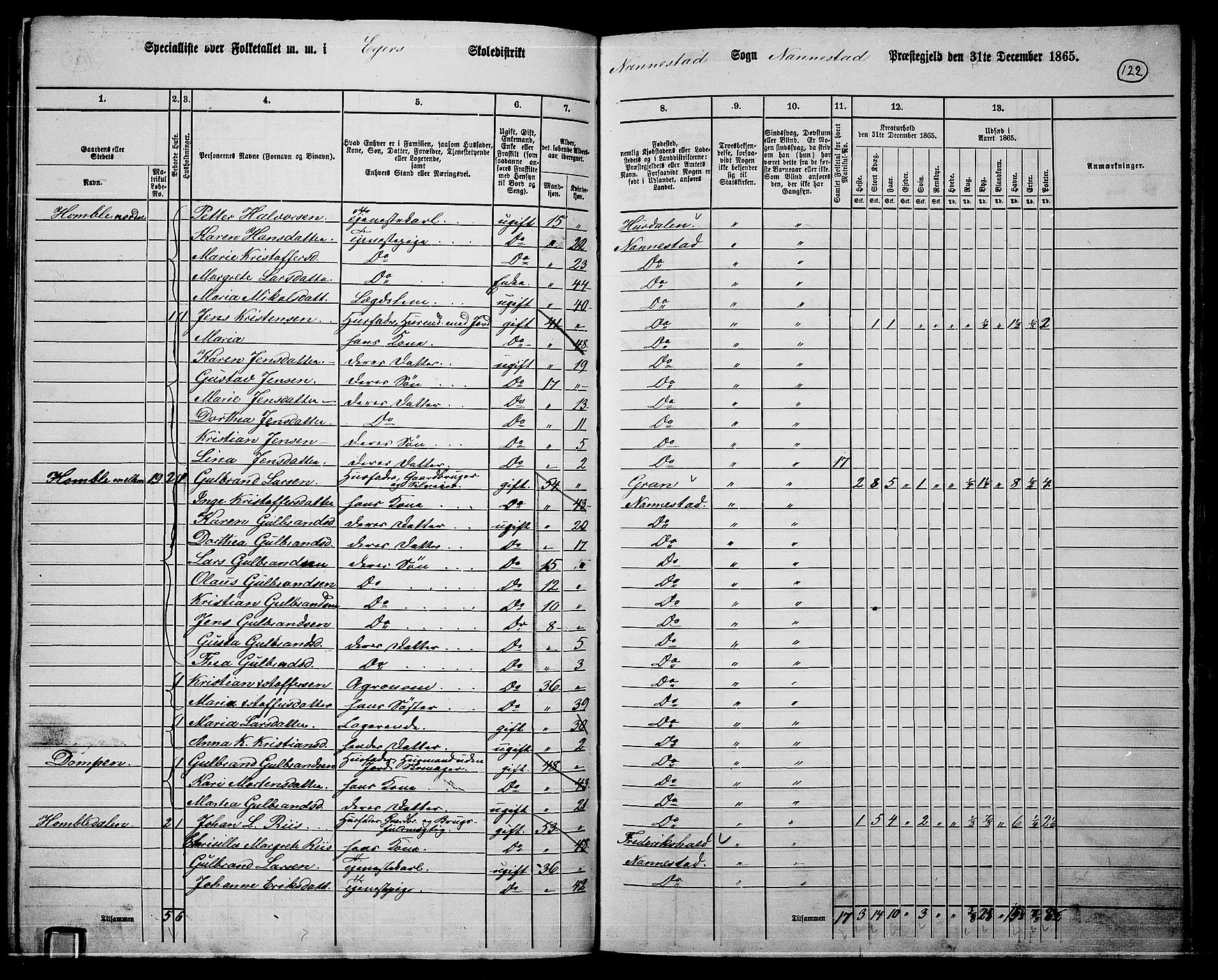 RA, 1865 census for Nannestad, 1865, p. 8