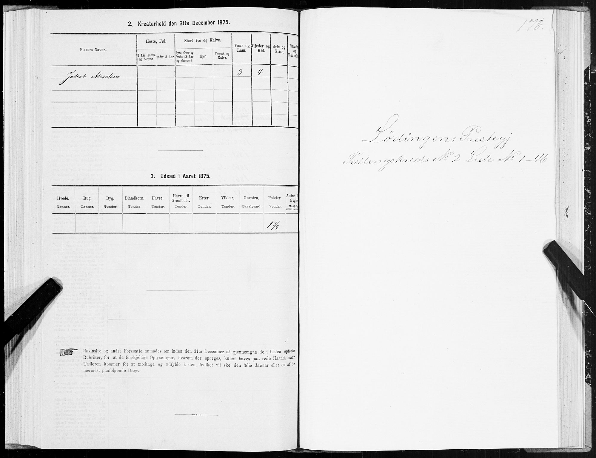 SAT, 1875 census for 1851P Lødingen, 1875, p. 1173