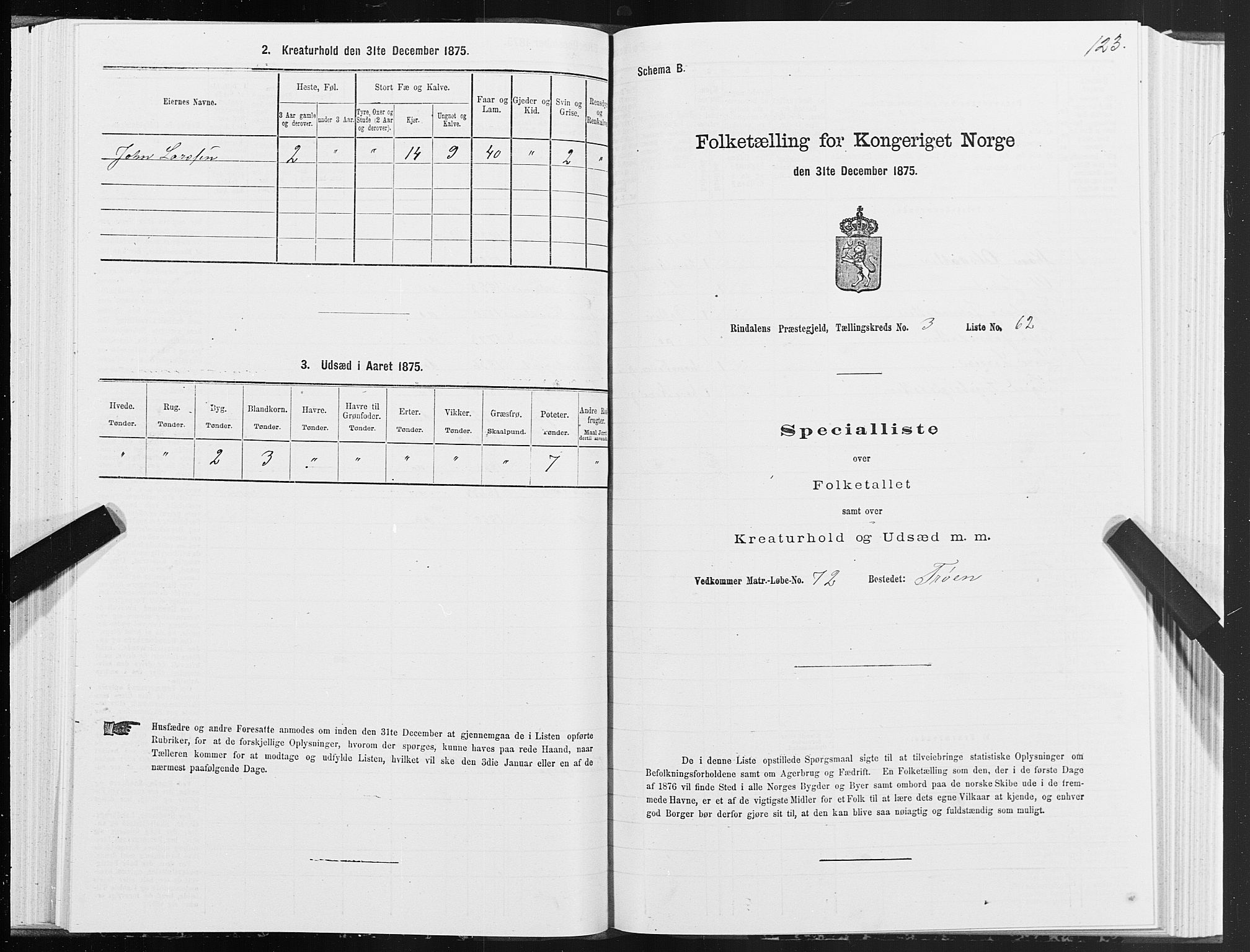 SAT, 1875 census for 1567P Rindal, 1875, p. 2123