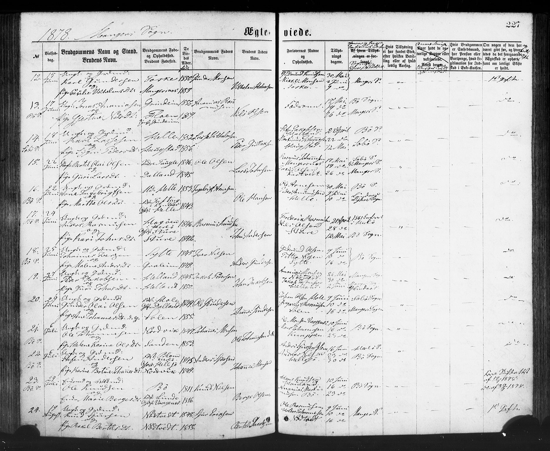 Manger sokneprestembete, SAB/A-76801/H/Haa: Parish register (official) no. A 8, 1871-1880, p. 227