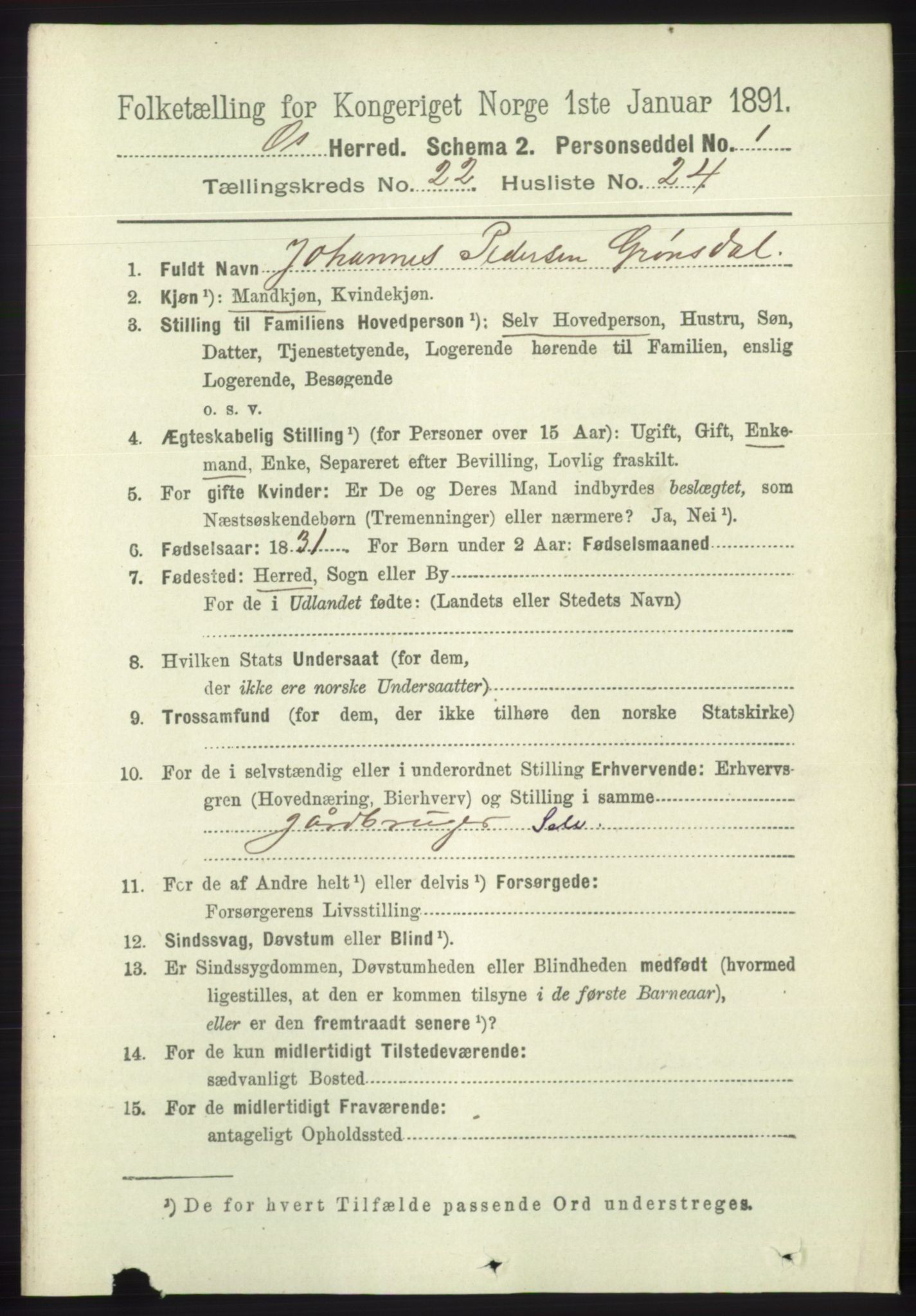 RA, 1891 census for 1243 Os, 1891, p. 5036