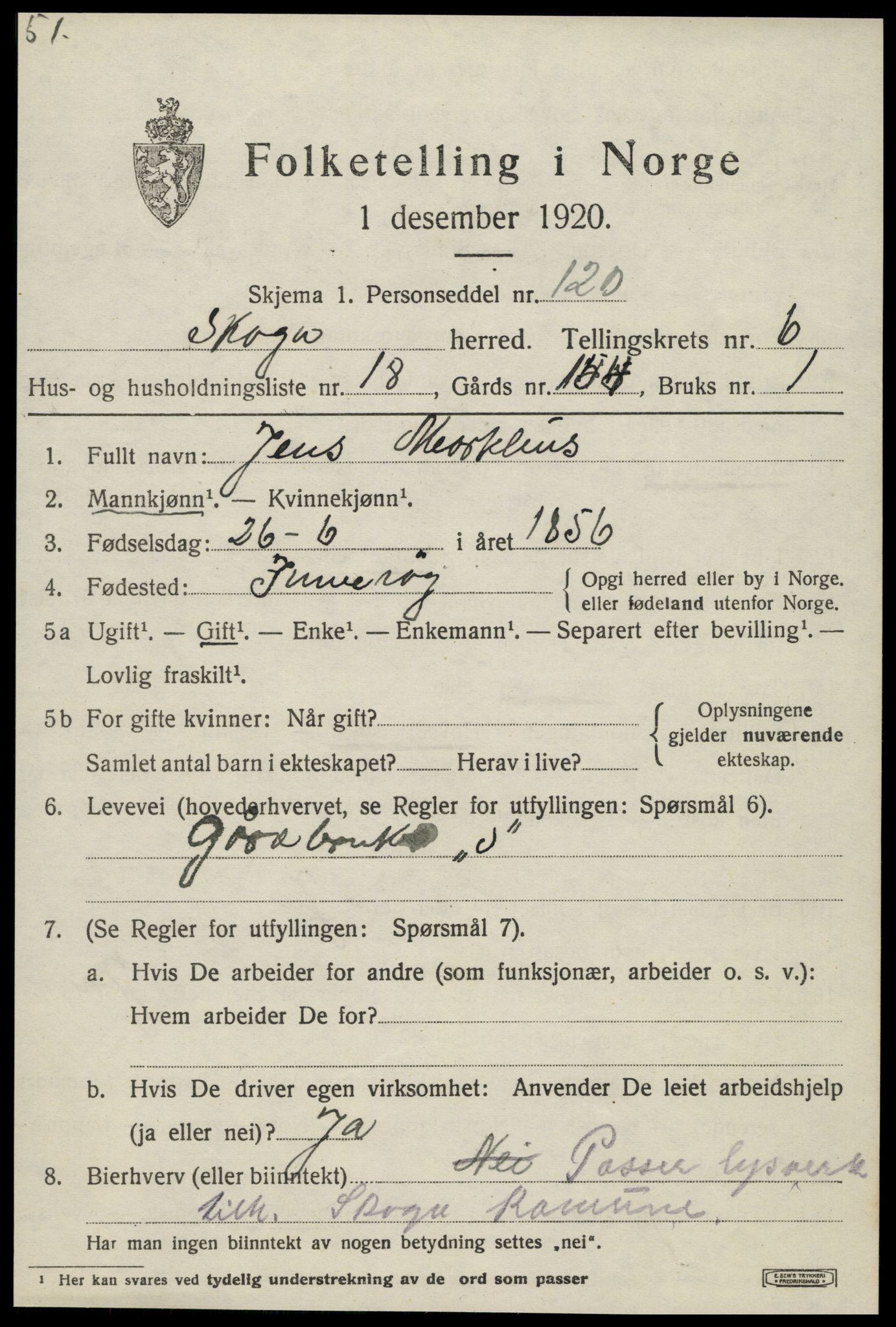 SAT, 1920 census for Skogn, 1920, p. 7643