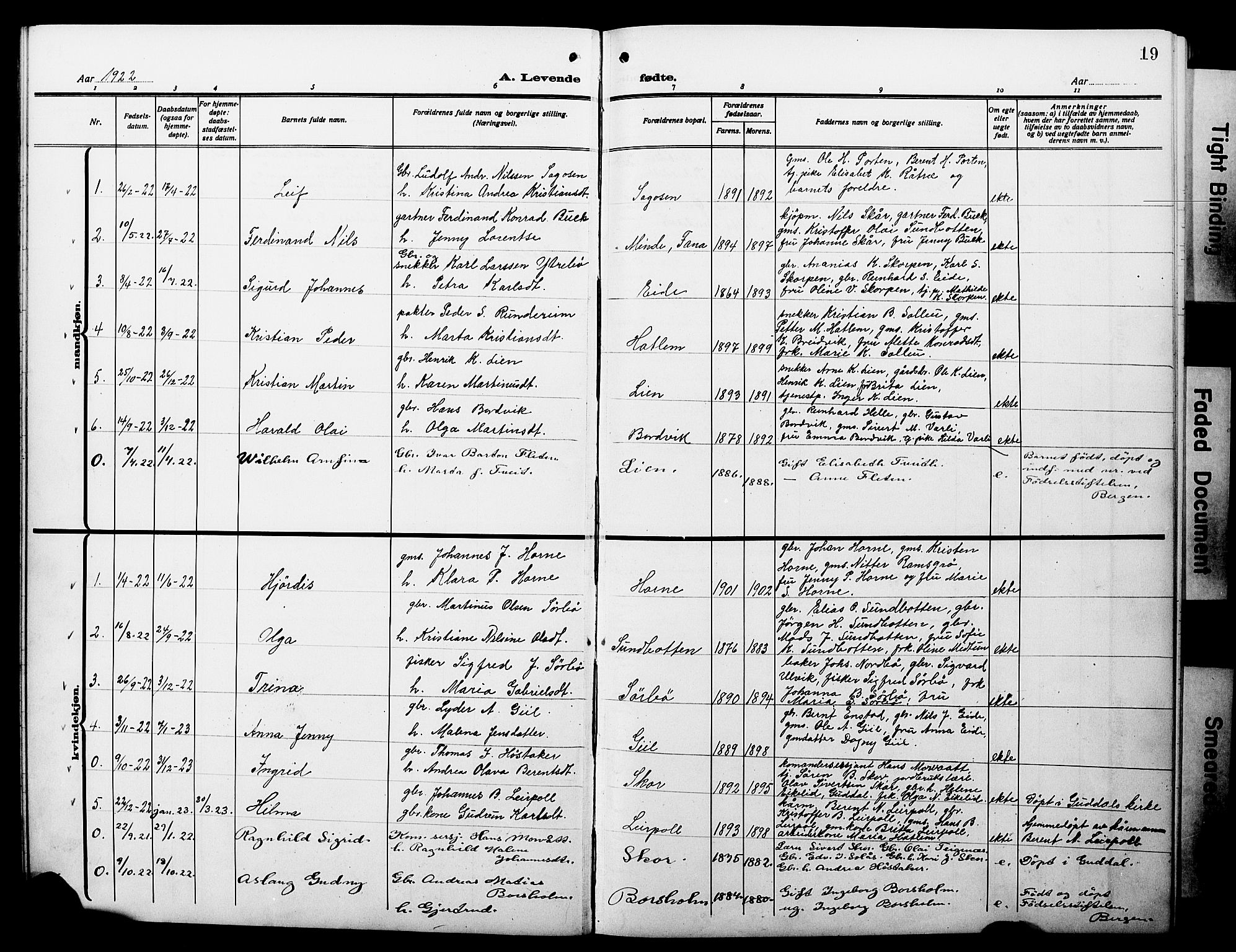 Hyllestad sokneprestembete, SAB/A-80401: Parish register (copy) no. C 4, 1914-1927, p. 19