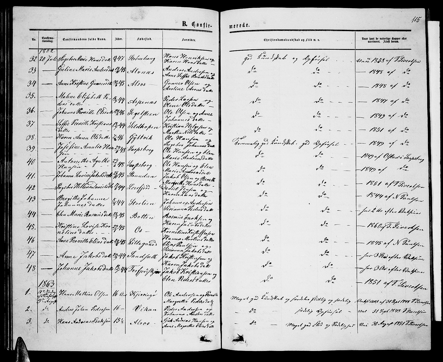 Ministerialprotokoller, klokkerbøker og fødselsregistre - Nordland, AV/SAT-A-1459/853/L0775: Parish register (copy) no. 853C03, 1859-1877, p. 115