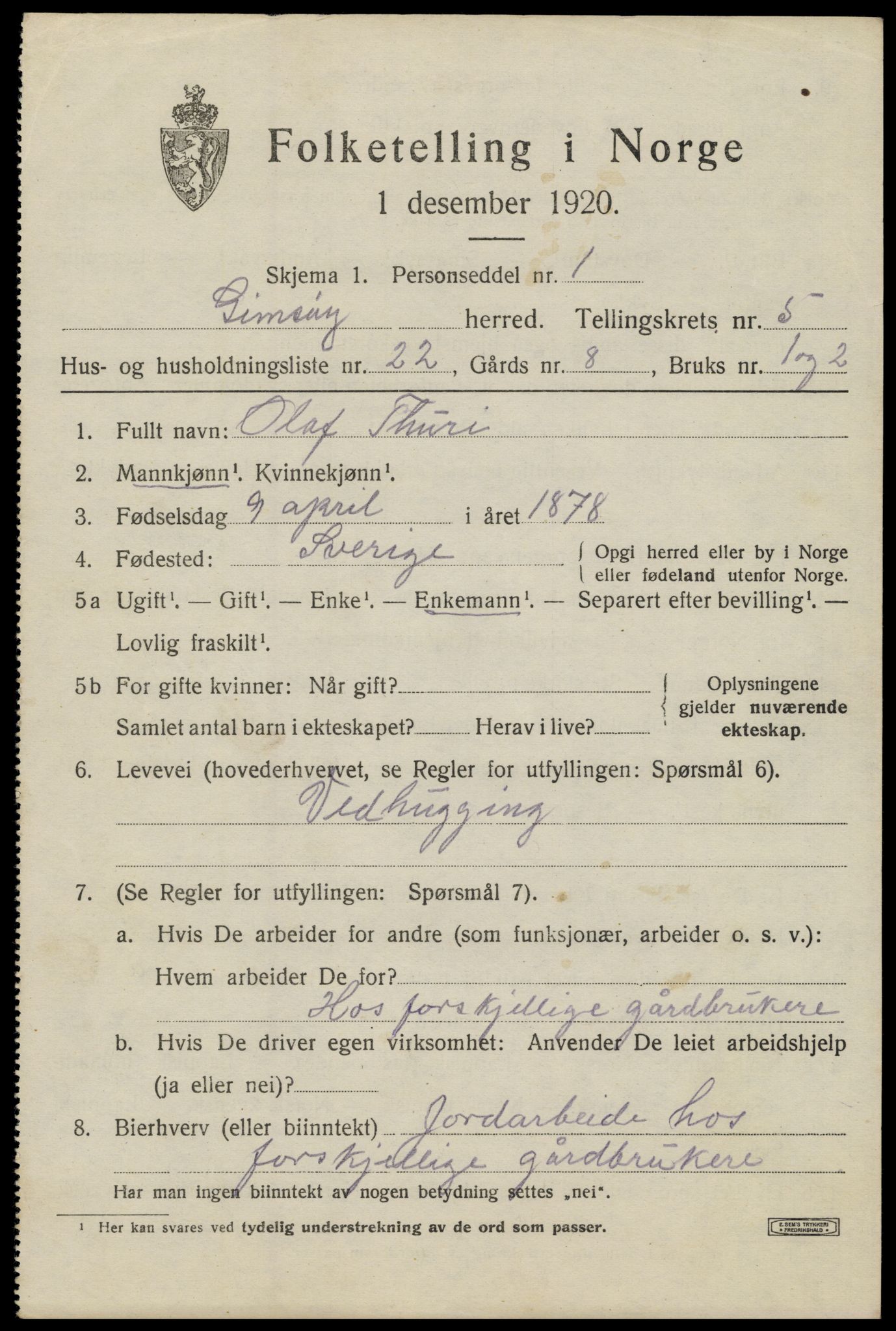 SAT, 1920 census for Gimsøy, 1920, p. 2821