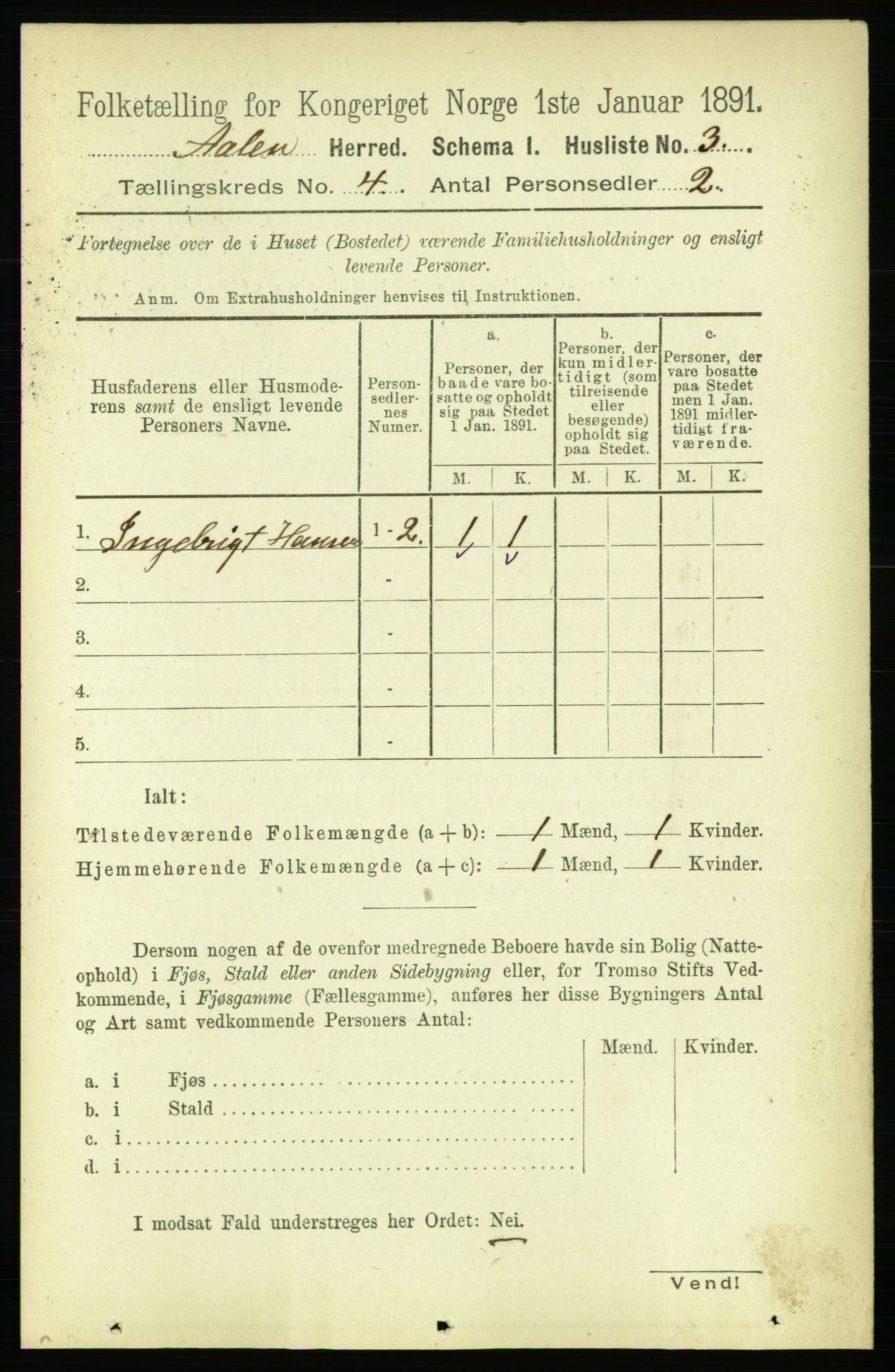 RA, 1891 census for 1644 Ålen, 1891, p. 1125