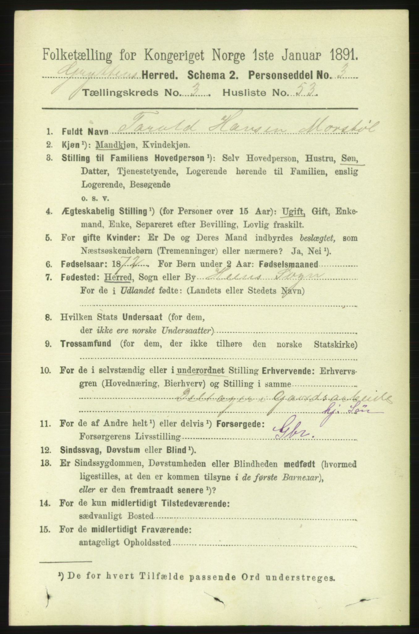 RA, 1891 census for 1539 Grytten, 1891, p. 1245