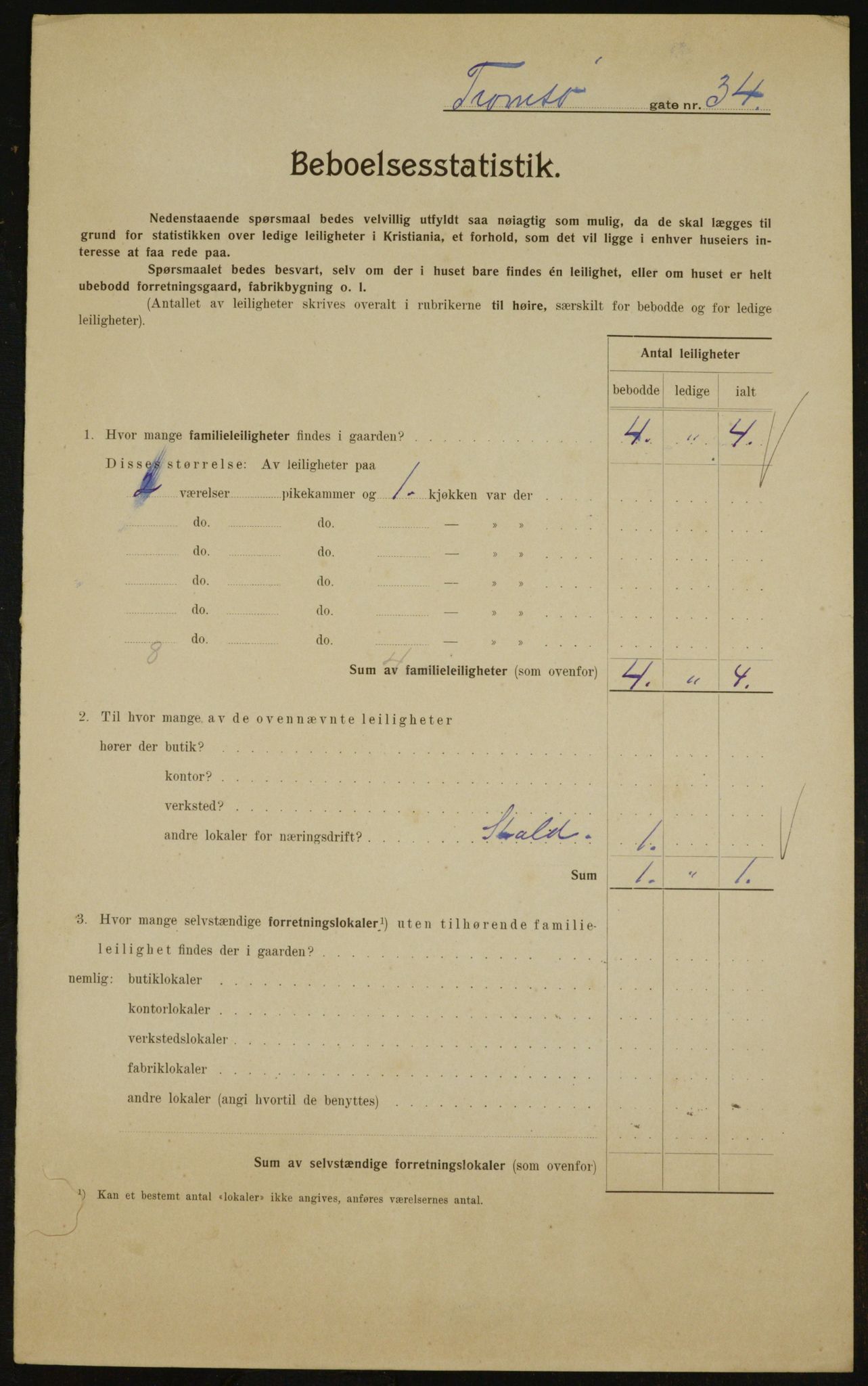 OBA, Municipal Census 1910 for Kristiania, 1910, p. 110080