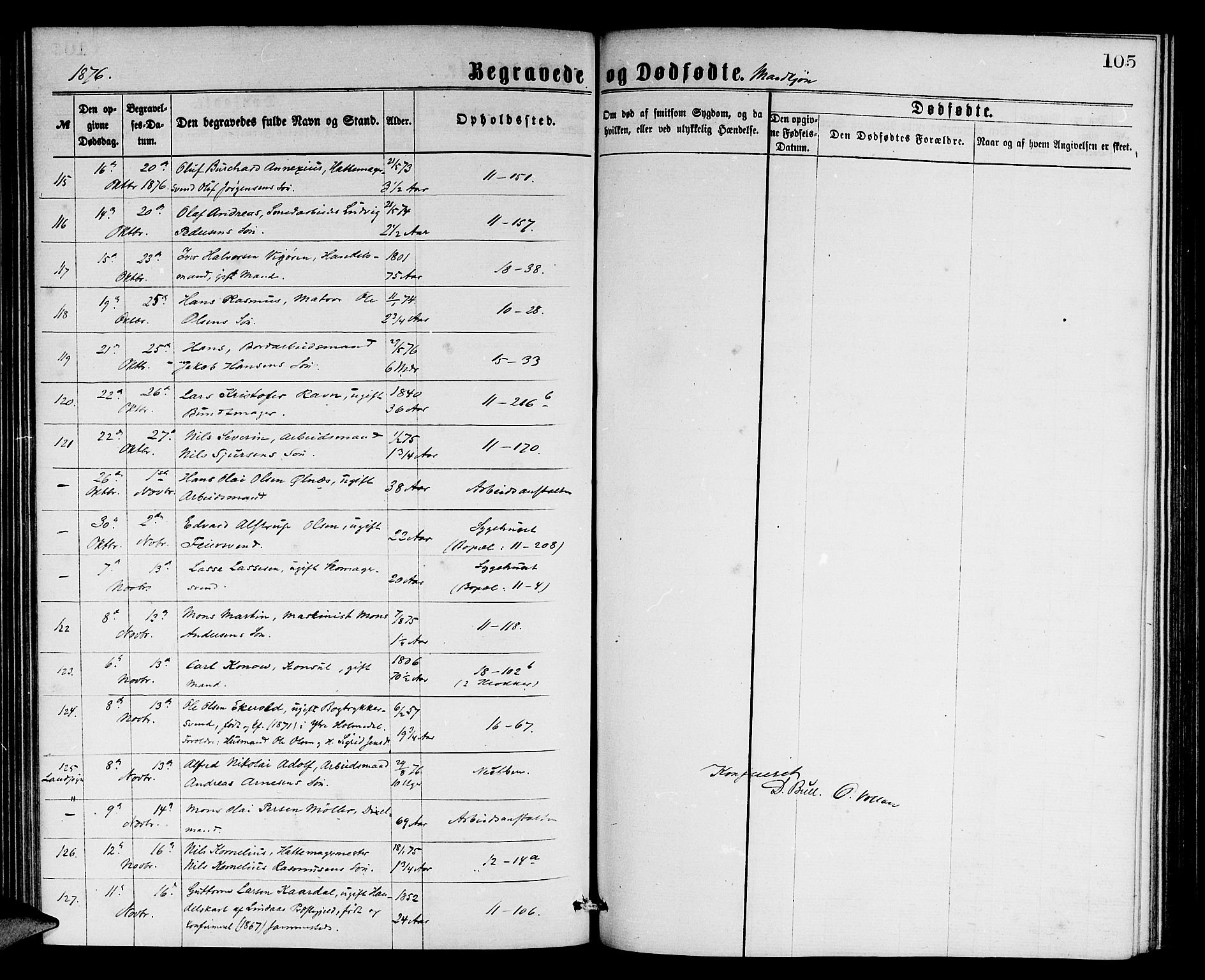 Domkirken sokneprestembete, AV/SAB-A-74801/H/Hab/L0040: Parish register (copy) no. E 4, 1868-1877, p. 105