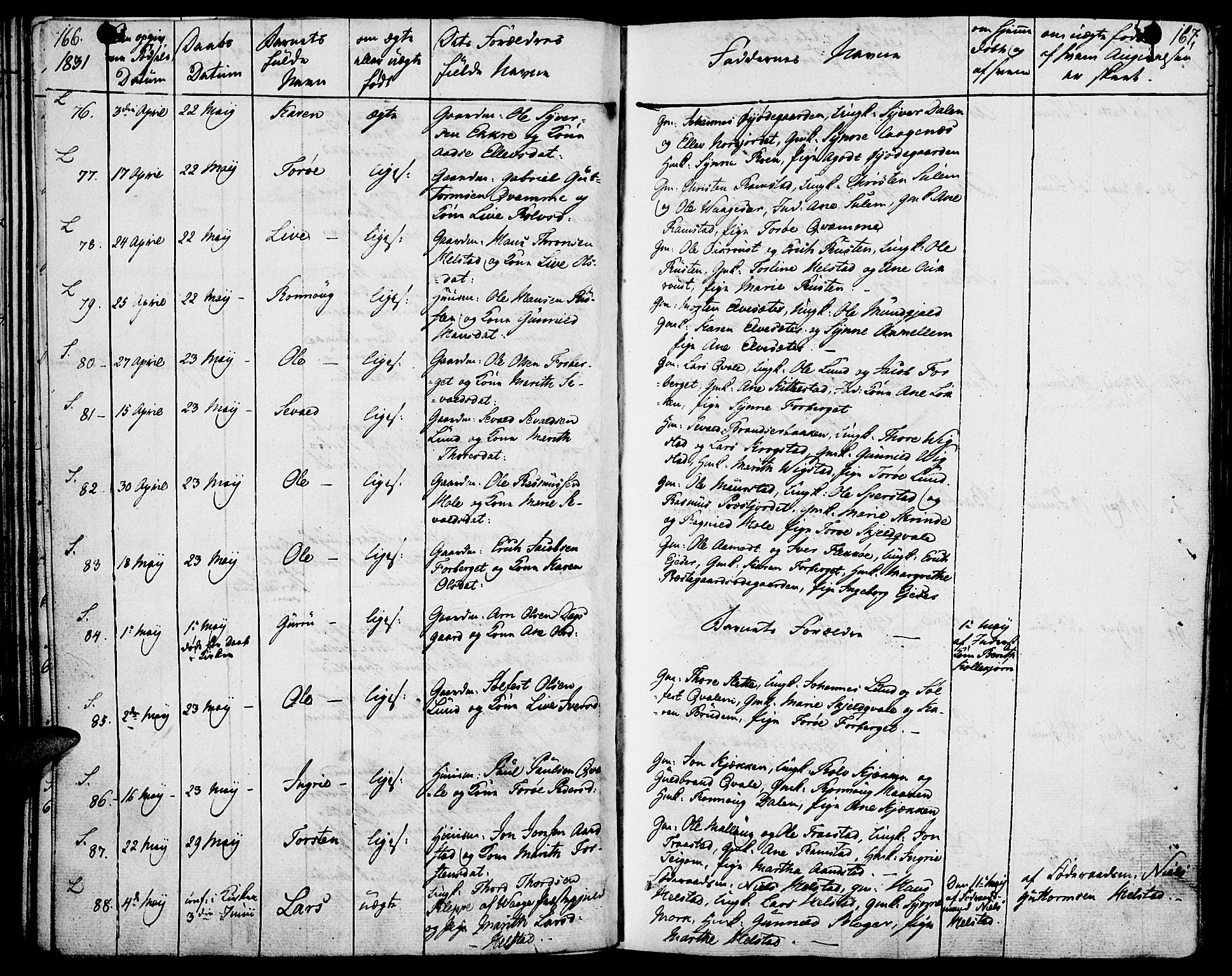 Lom prestekontor, AV/SAH-PREST-070/K/L0005: Parish register (official) no. 5, 1825-1837, p. 166-167
