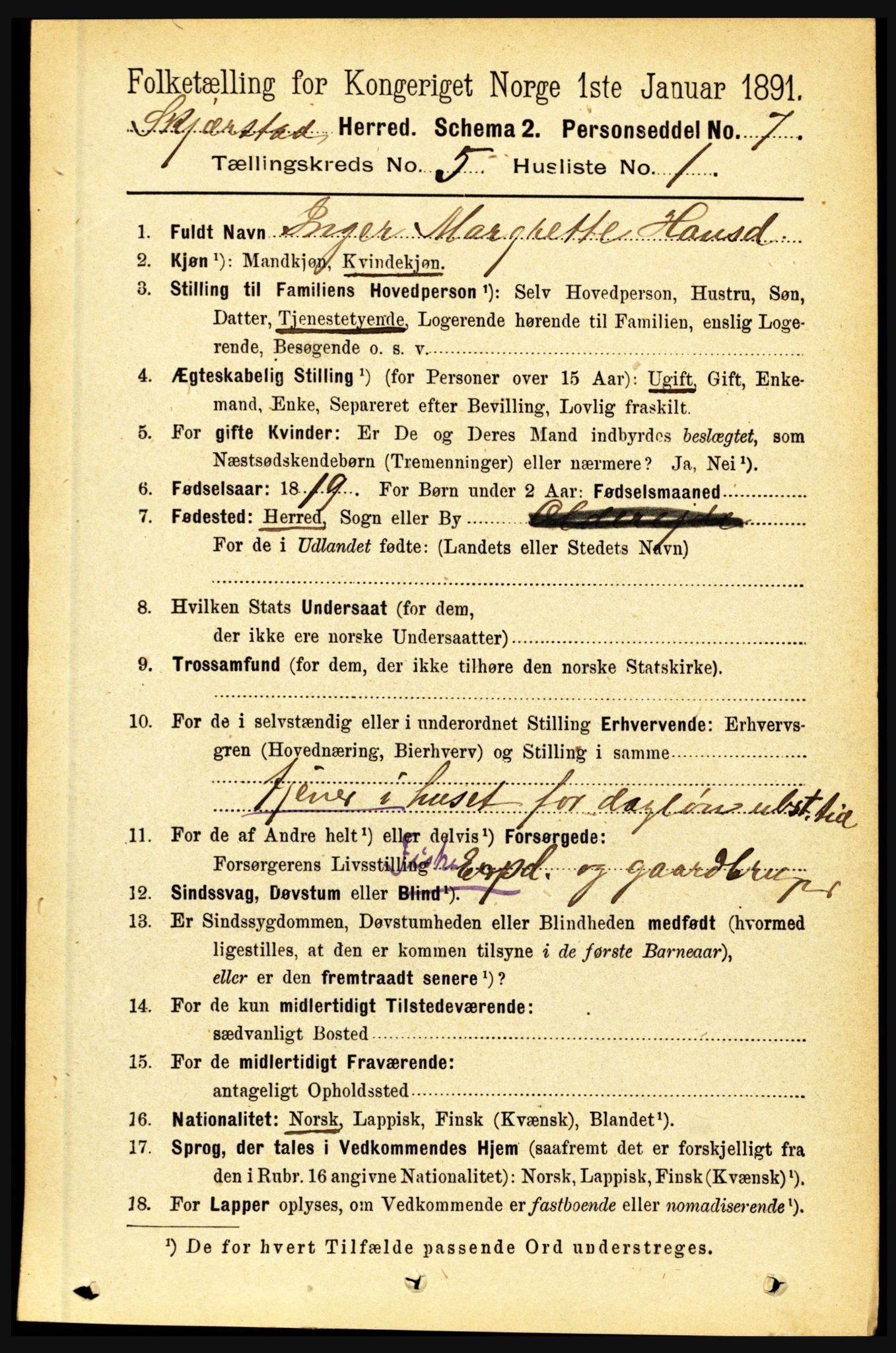 RA, 1891 census for 1842 Skjerstad, 1891, p. 1478