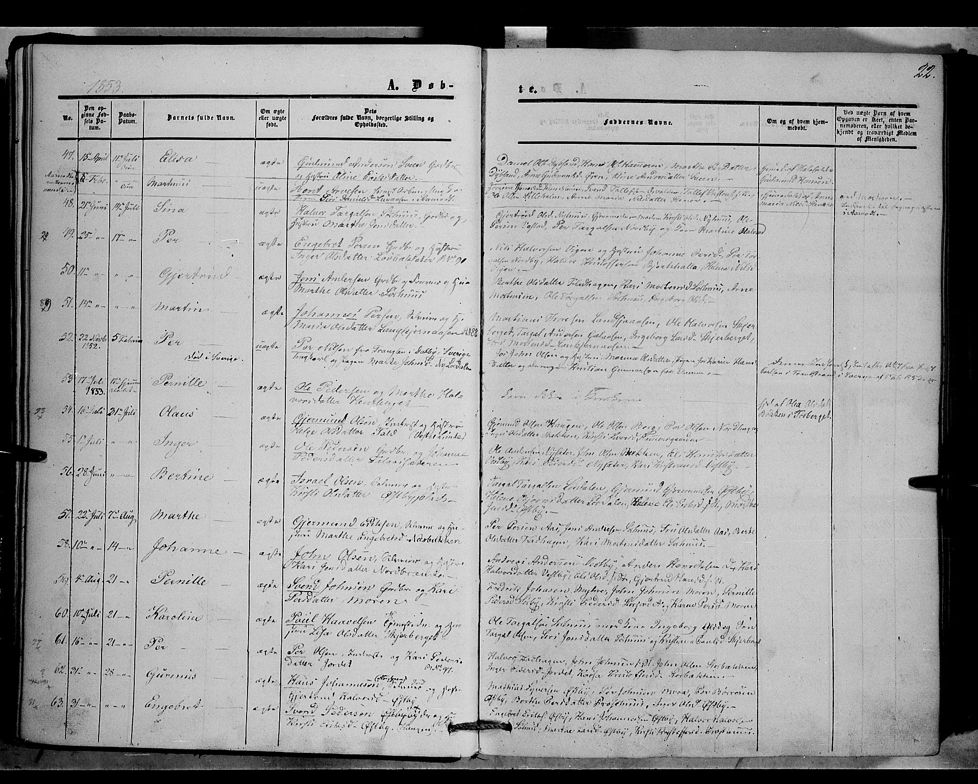 Trysil prestekontor, AV/SAH-PREST-046/H/Ha/Haa/L0005: Parish register (official) no. 5, 1851-1865, p. 22