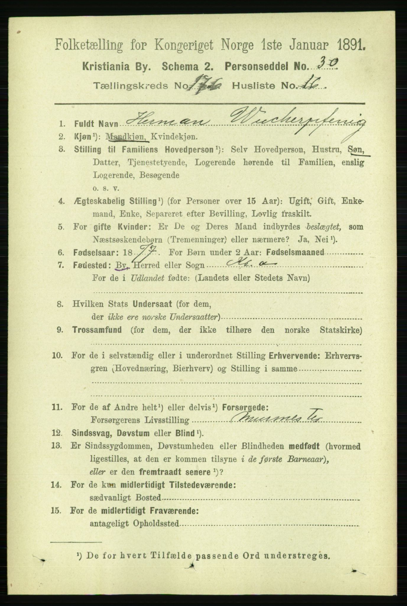 RA, 1891 census for 0301 Kristiania, 1891, p. 106104