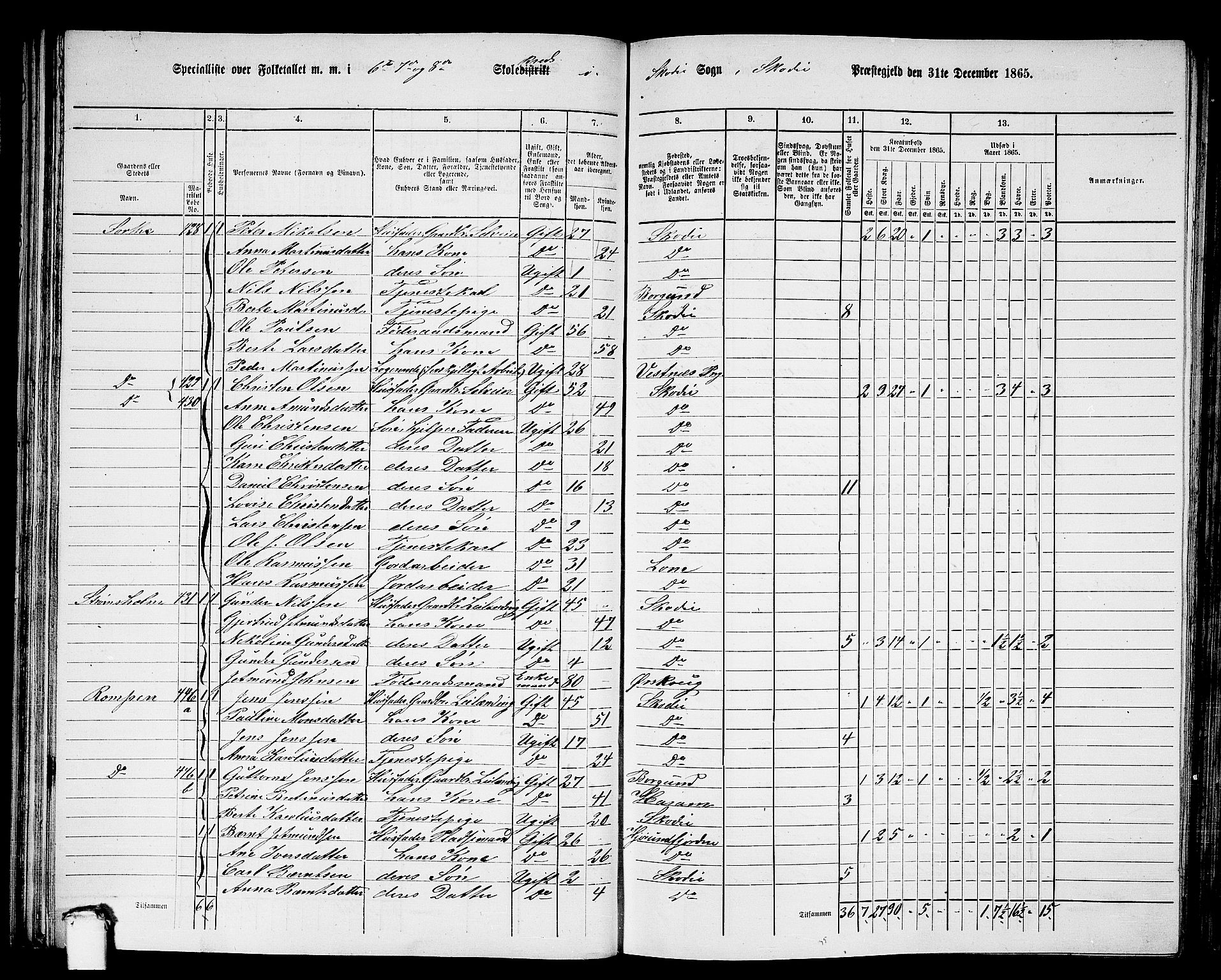 RA, 1865 census for Skodje, 1865, p. 53