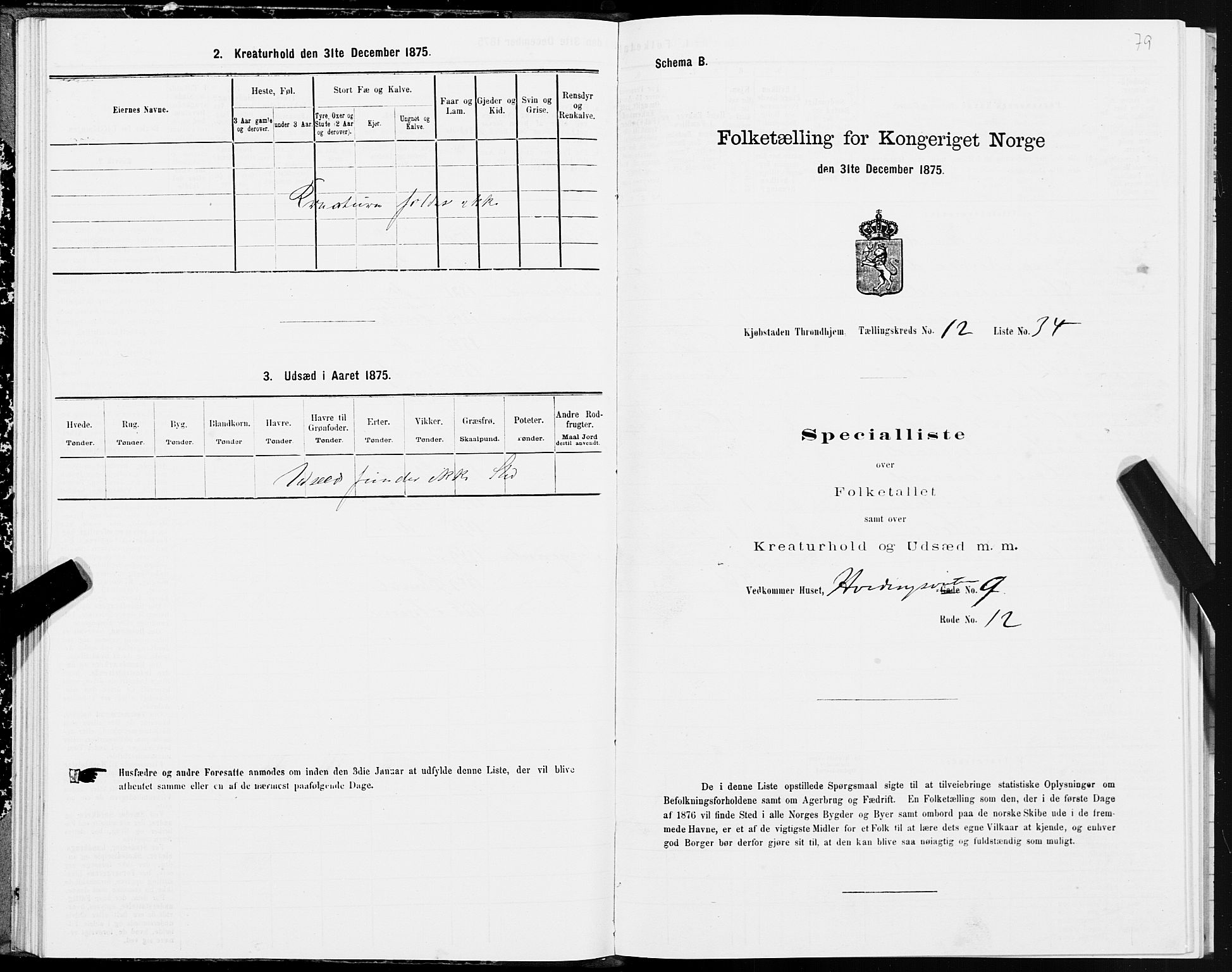 SAT, 1875 census for 1601 Trondheim, 1875, p. 7079