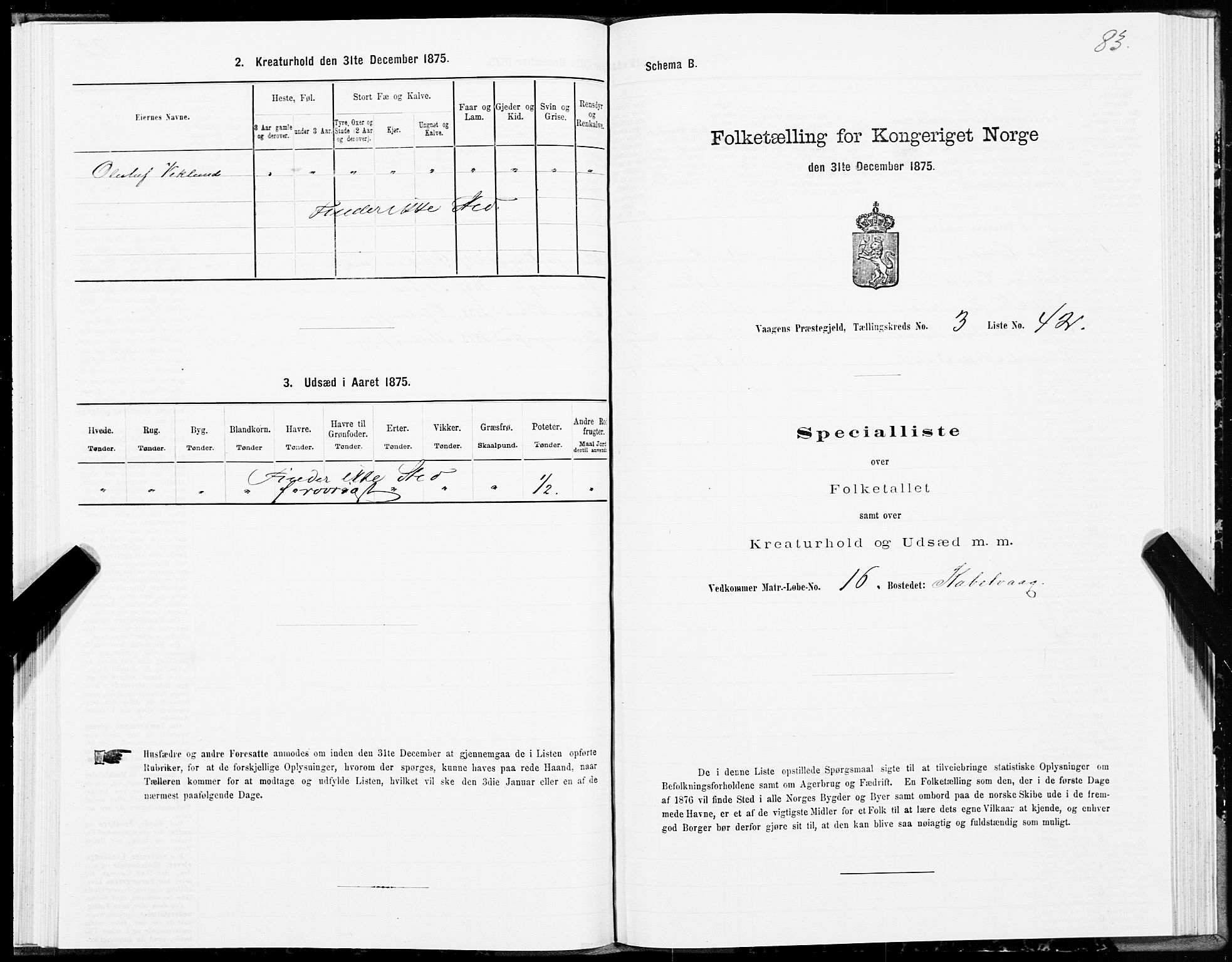 SAT, 1875 census for 1865P Vågan, 1875, p. 2083