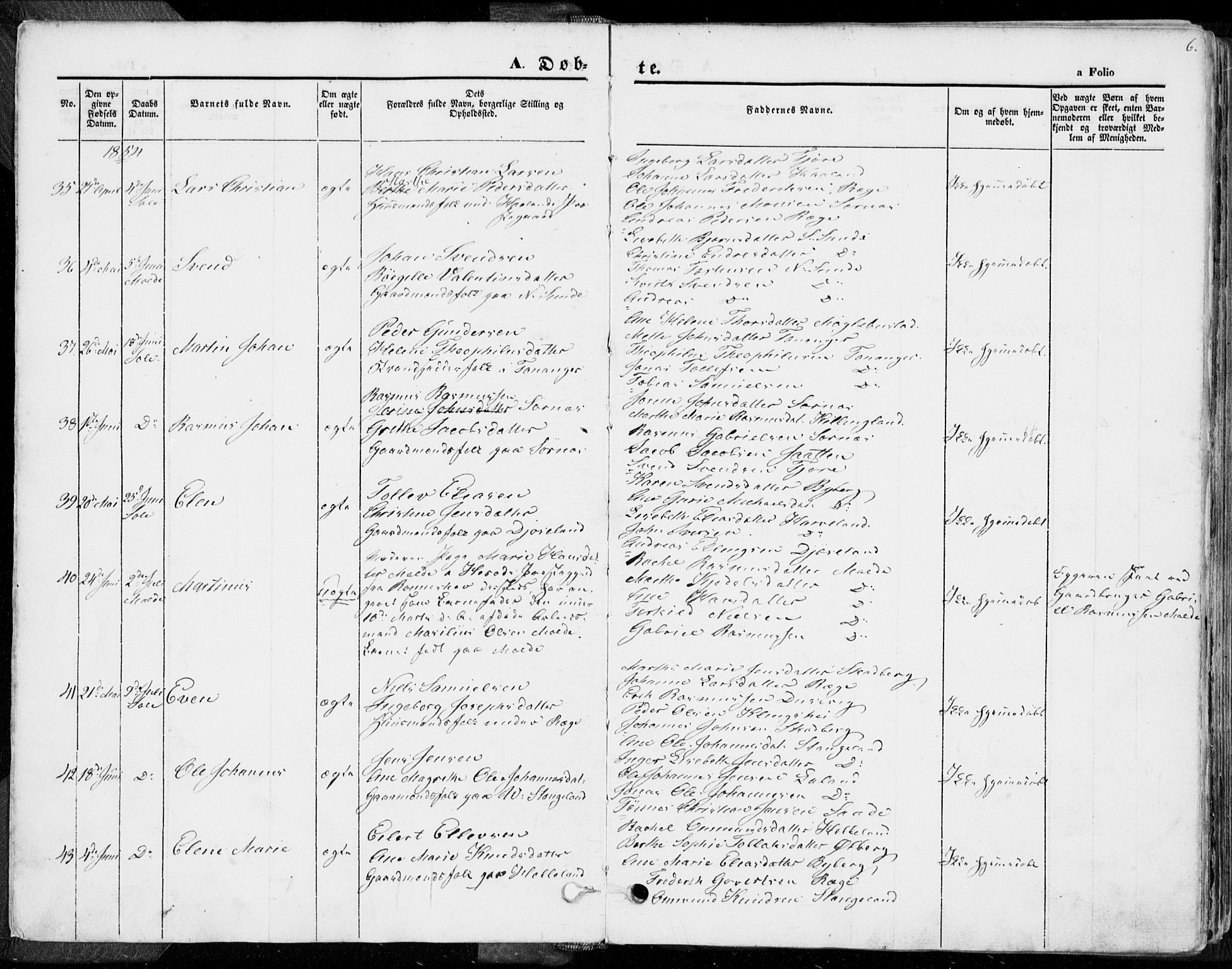 Håland sokneprestkontor, AV/SAST-A-101802/001/30BA/L0007: Parish register (official) no. A 7.1, 1854-1870, p. 6