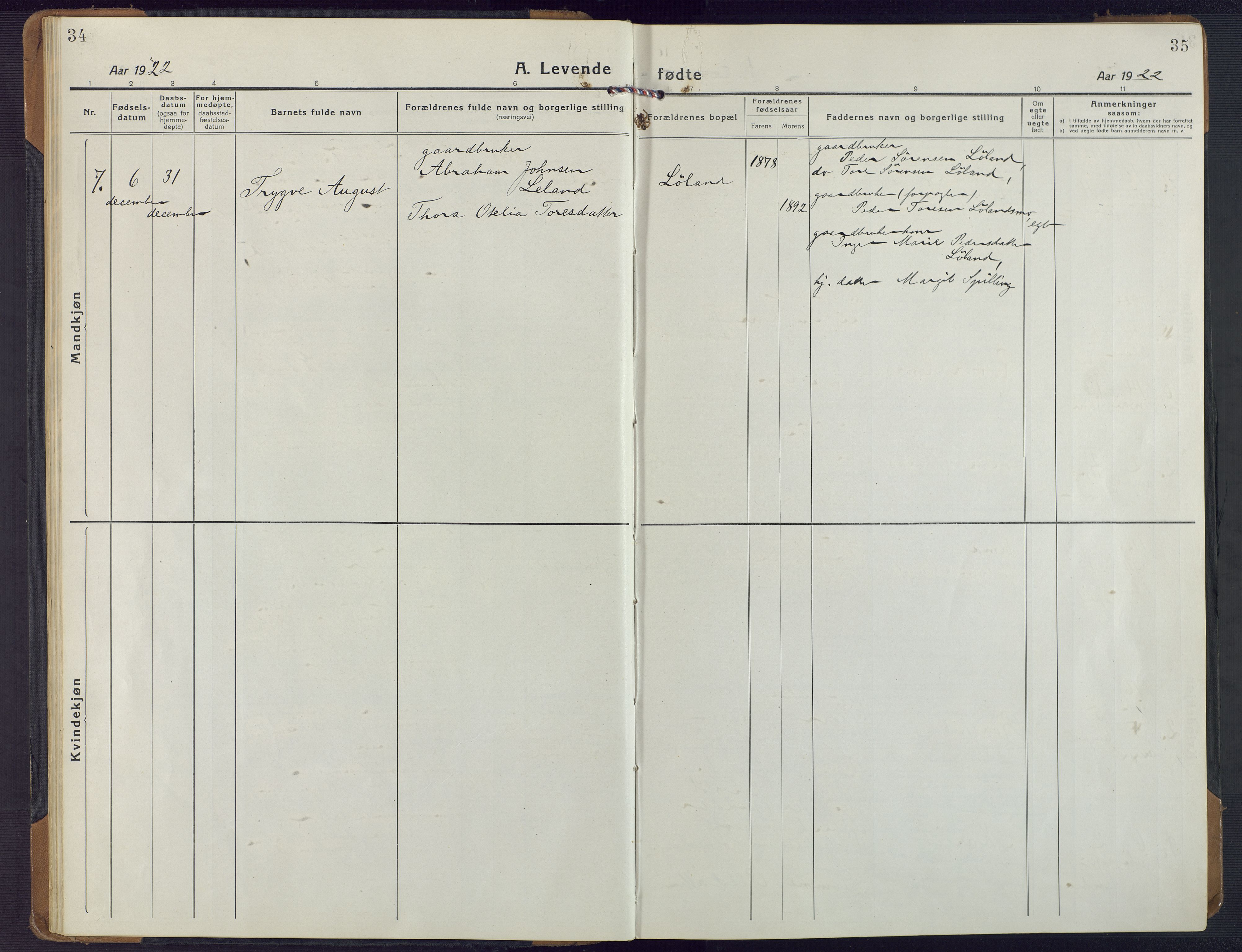 Nord-Audnedal sokneprestkontor, AV/SAK-1111-0032/F/Fa/Fab/L0005: Parish register (official) no. A 5, 1918-1925, p. 34-35