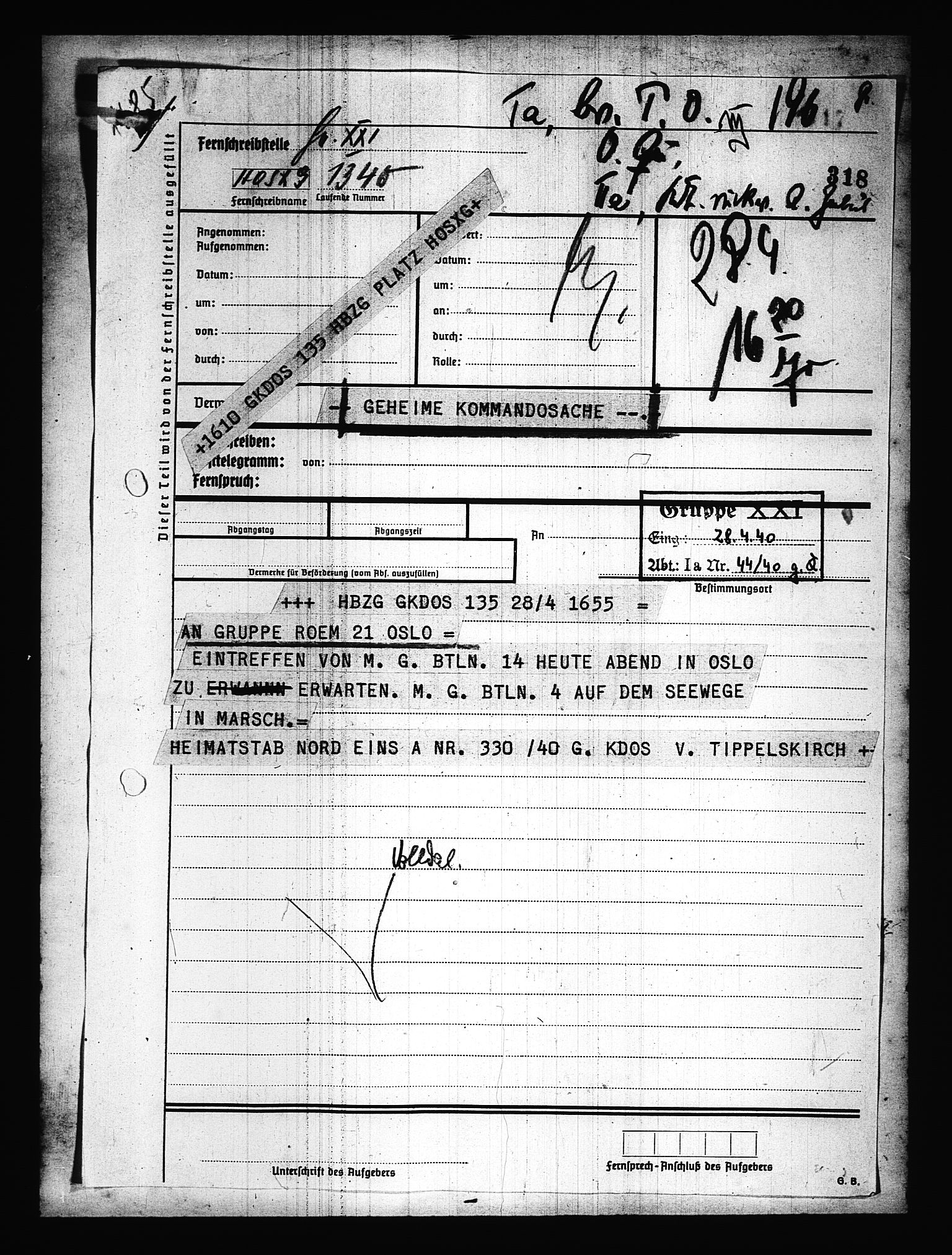 Documents Section, AV/RA-RAFA-2200/V/L0077: Amerikansk mikrofilm "Captured German Documents".
Box No. 716.  FKA jnr. 615/1954., 1940, p. 3