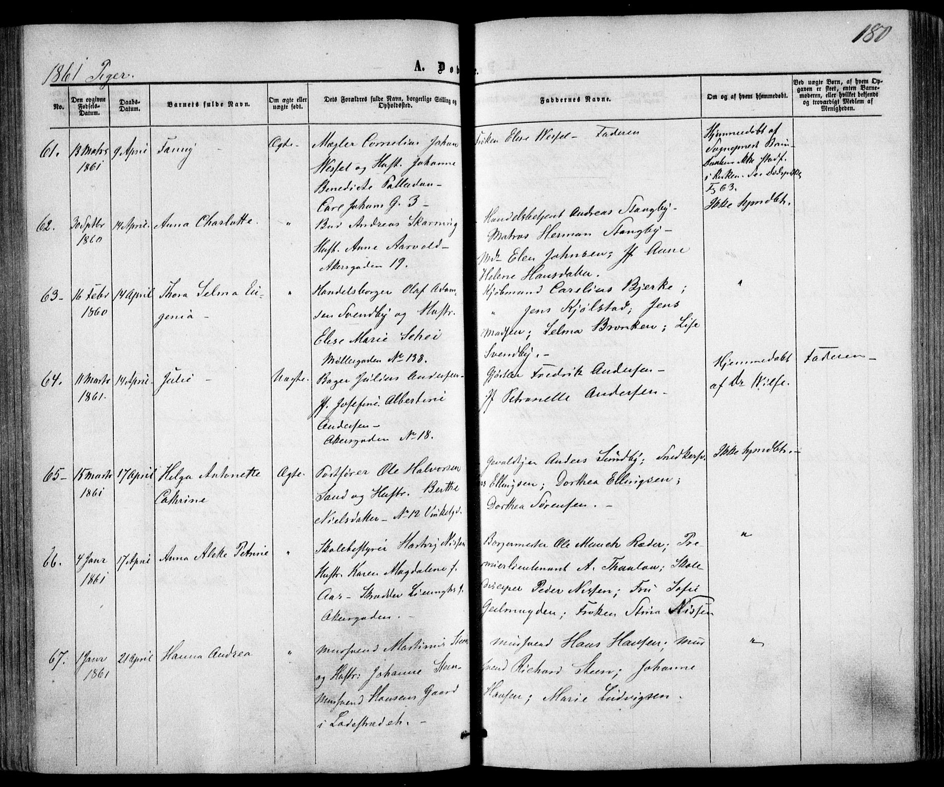 Trefoldighet prestekontor Kirkebøker, SAO/A-10882/F/Fa/L0001: Parish register (official) no. I 1, 1858-1863, p. 180