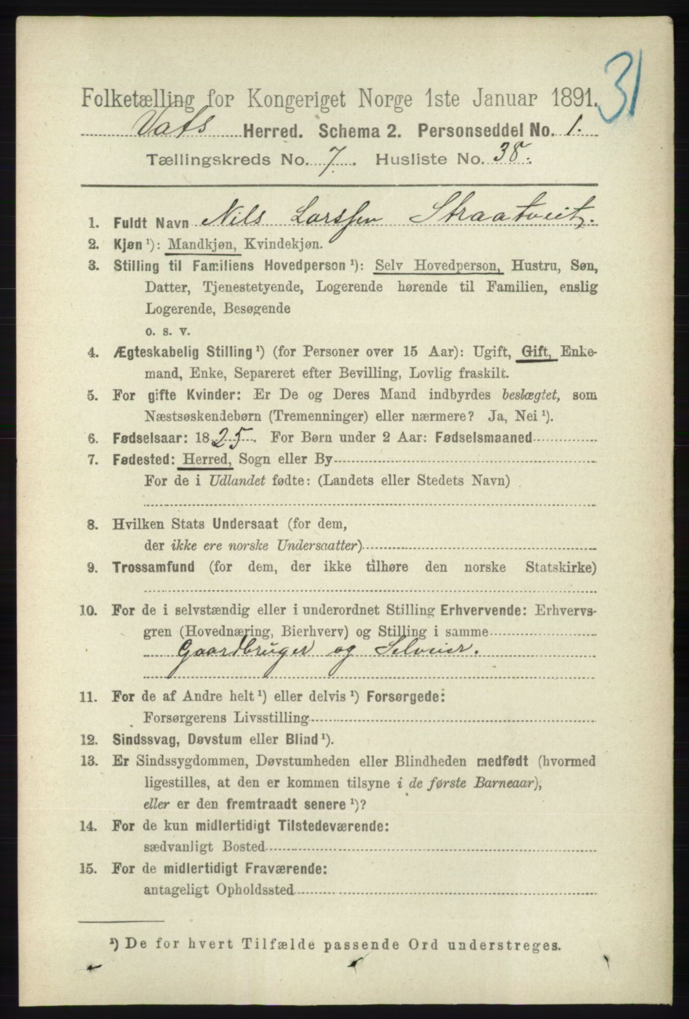 RA, 1891 census for 1155 Vats, 1891, p. 1290