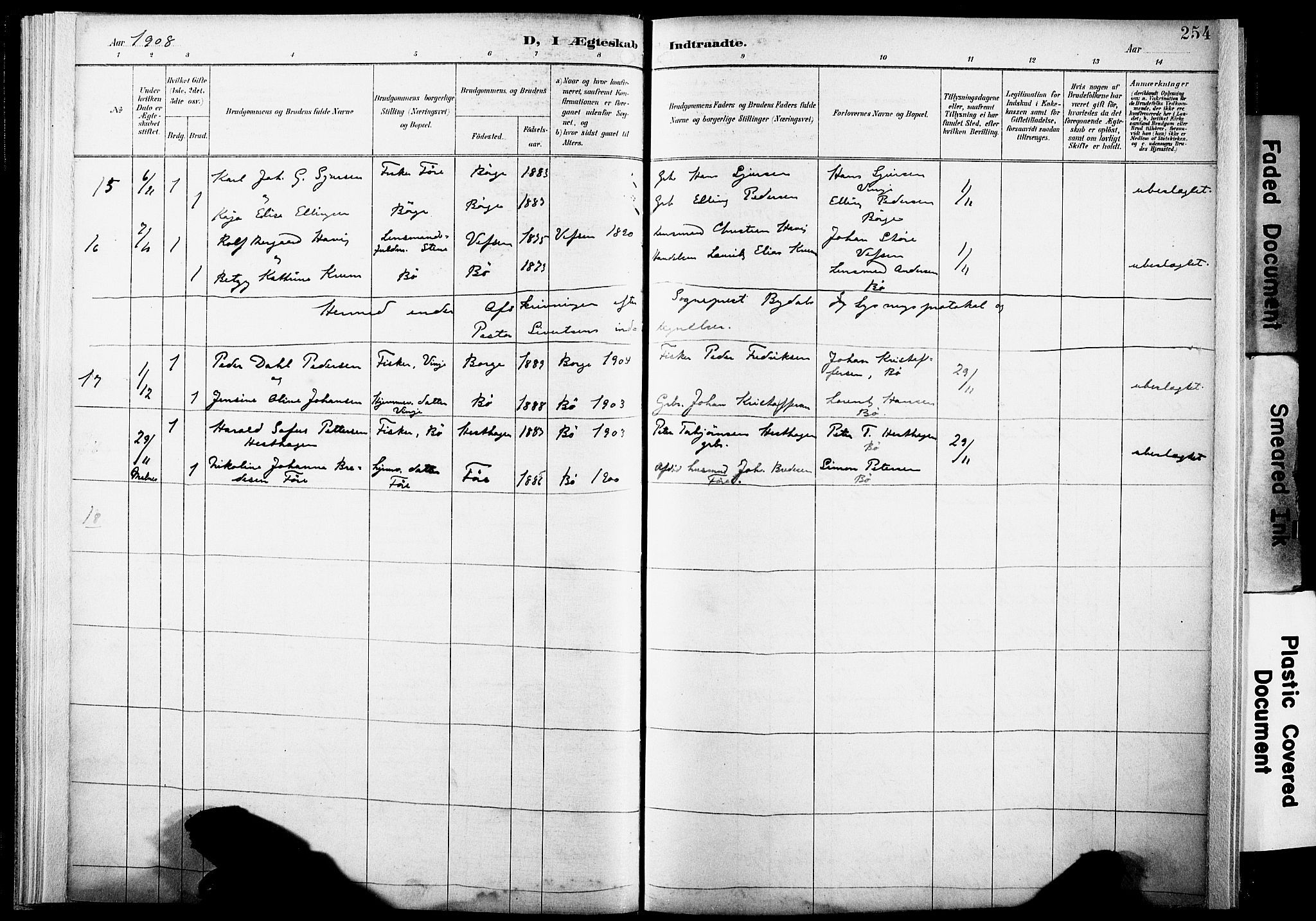 Ministerialprotokoller, klokkerbøker og fødselsregistre - Nordland, AV/SAT-A-1459/891/L1305: Parish register (official) no. 891A10, 1895-1921, p. 254