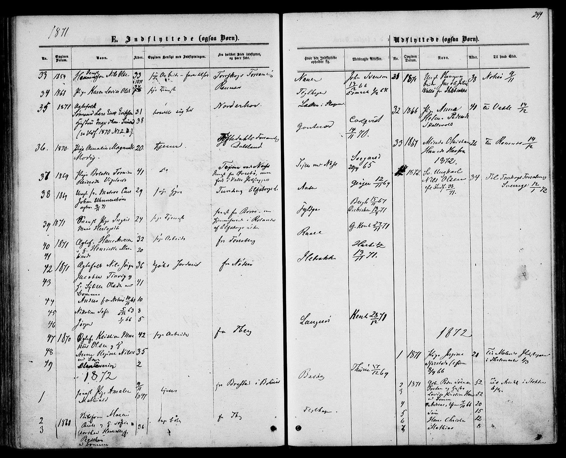 Sem kirkebøker, SAKO/A-5/F/Fa/L0008: Parish register (official) no. I 8, 1866-1873, p. 249