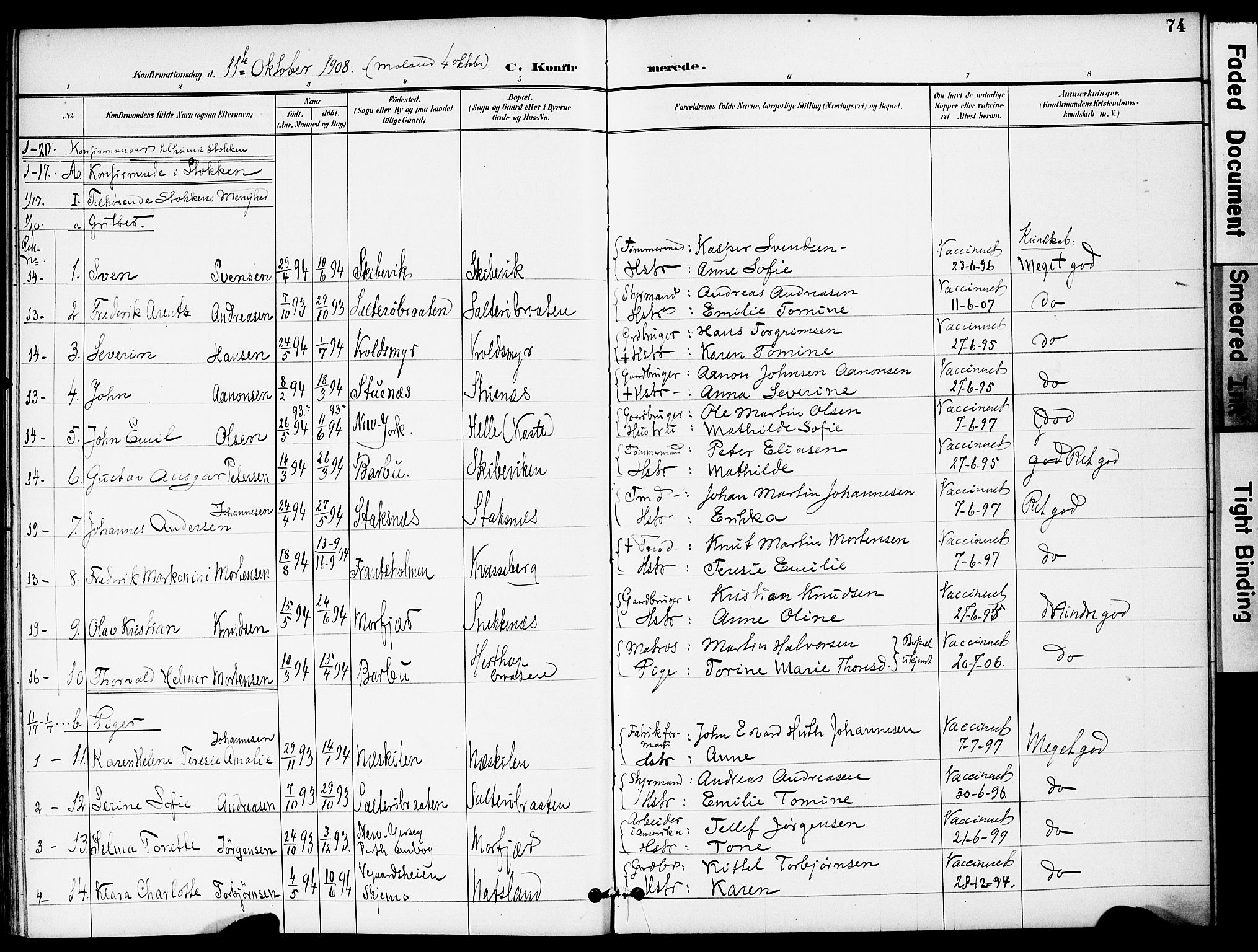 Austre Moland sokneprestkontor, SAK/1111-0001/F/Fa/Fab/L0002: Parish register (official) no. A 2, 1894-1919, p. 74