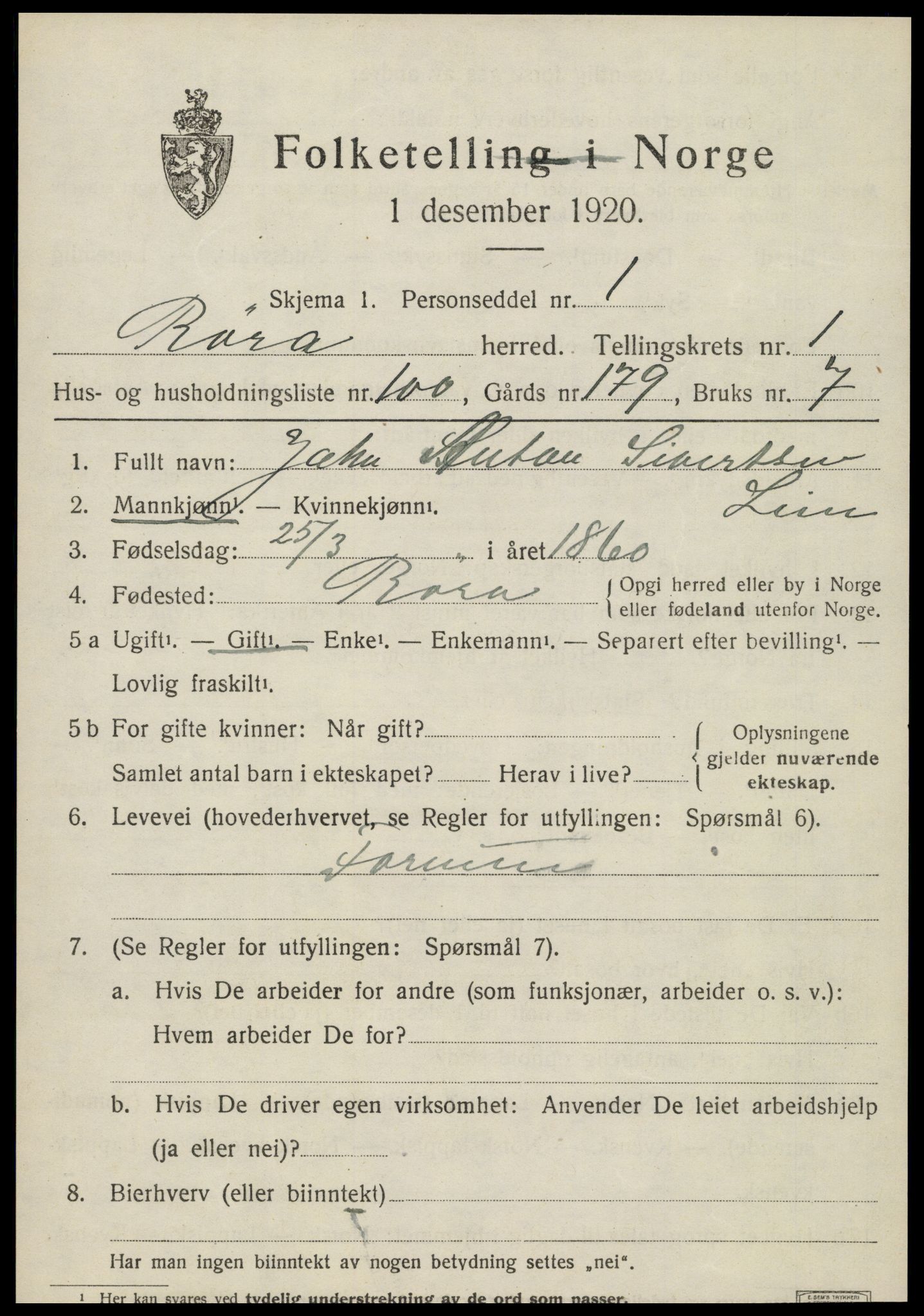SAT, 1920 census for Røra, 1920, p. 1485