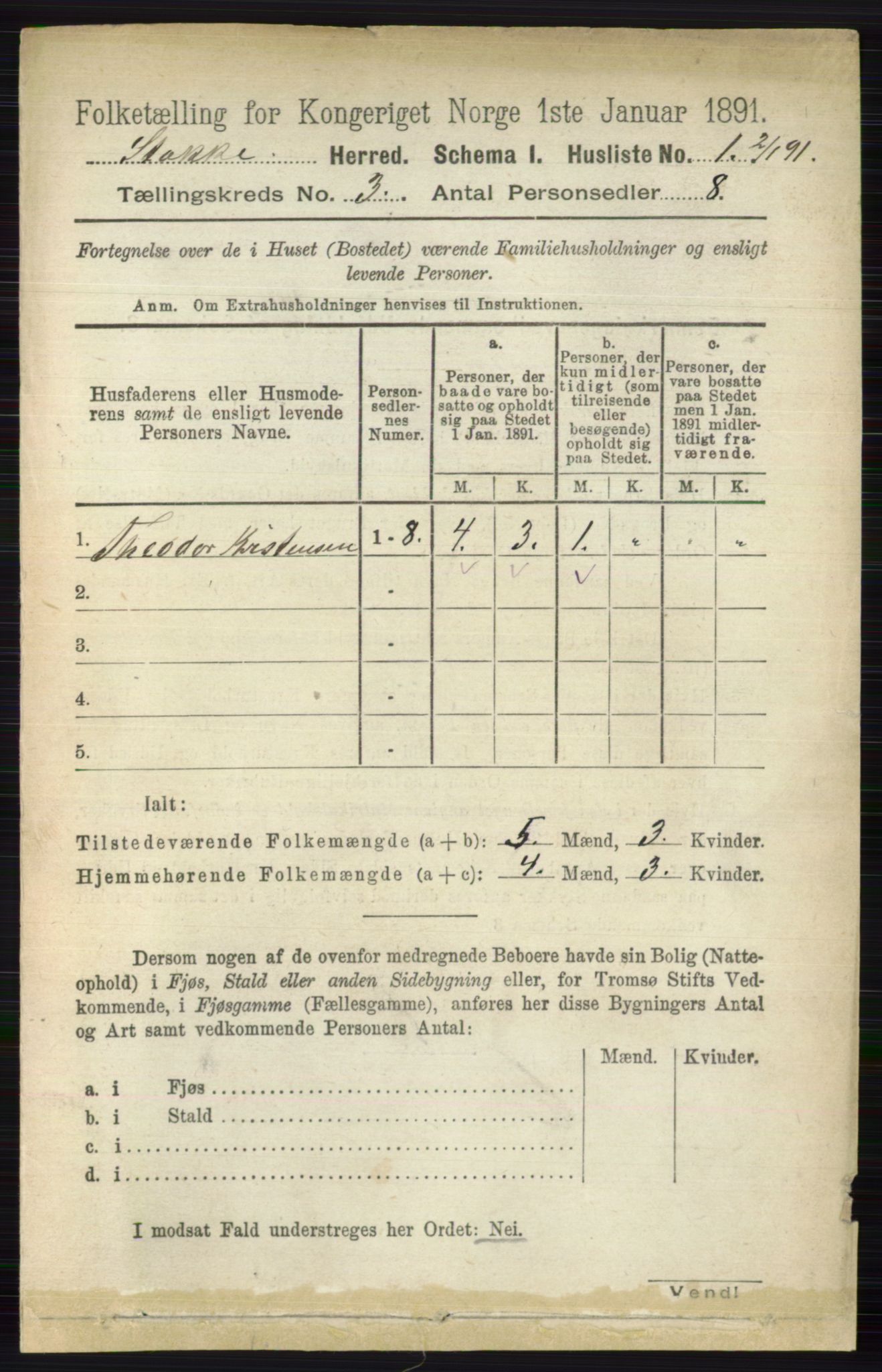 RA, 1891 census for 0720 Stokke, 1891, p. 1436