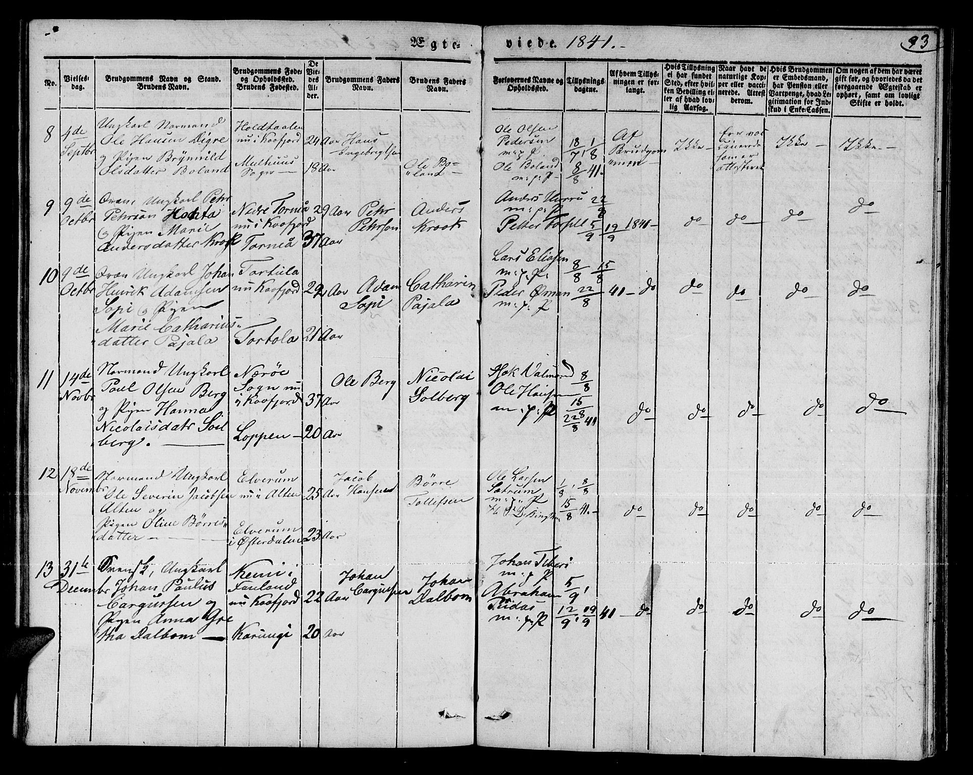 Talvik sokneprestkontor, AV/SATØ-S-1337/H/Ha/L0015kirke: Parish register (official) no. 15, 1837-1847, p. 93