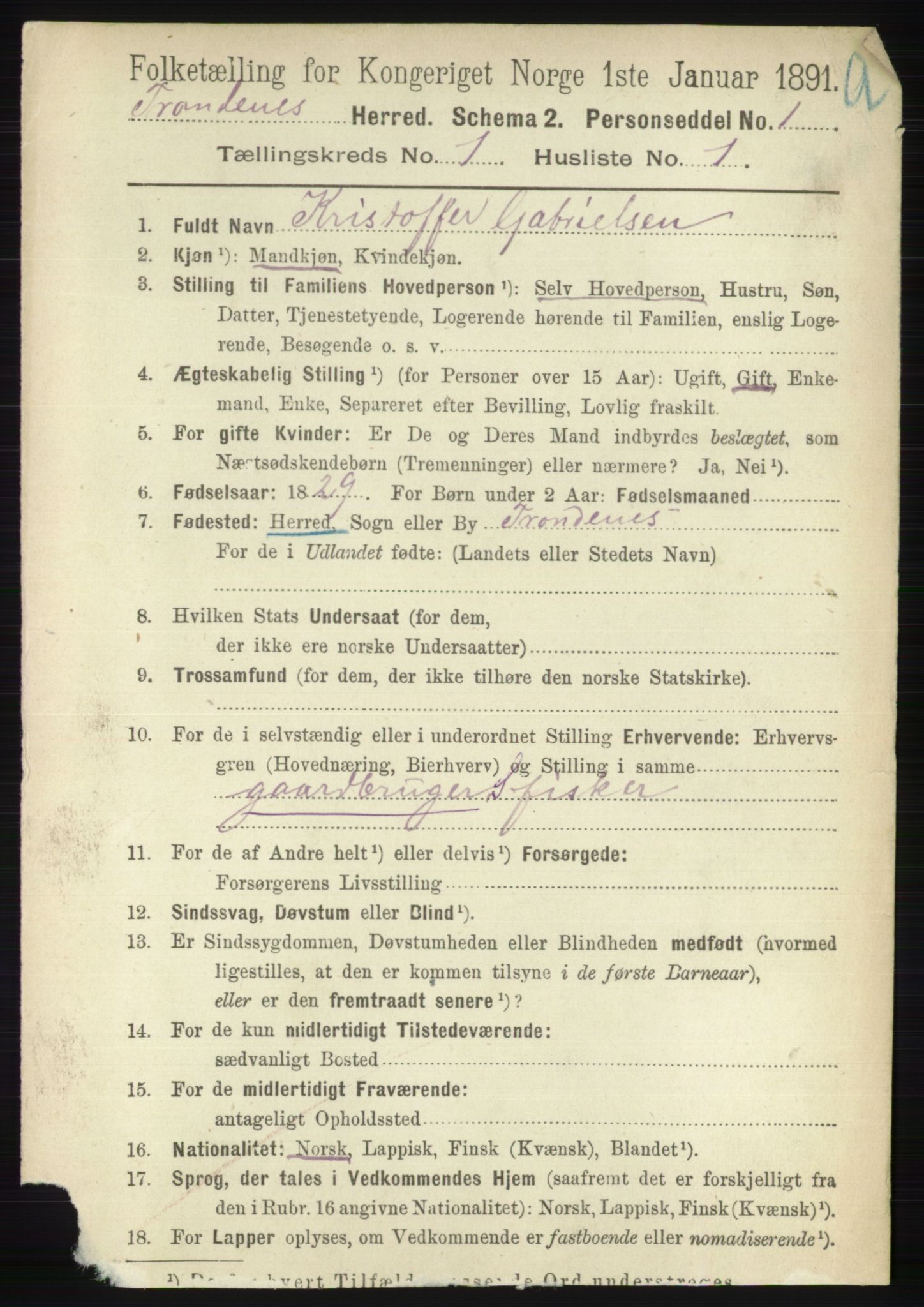 RA, 1891 census for 1914 Trondenes, 1891, p. 109