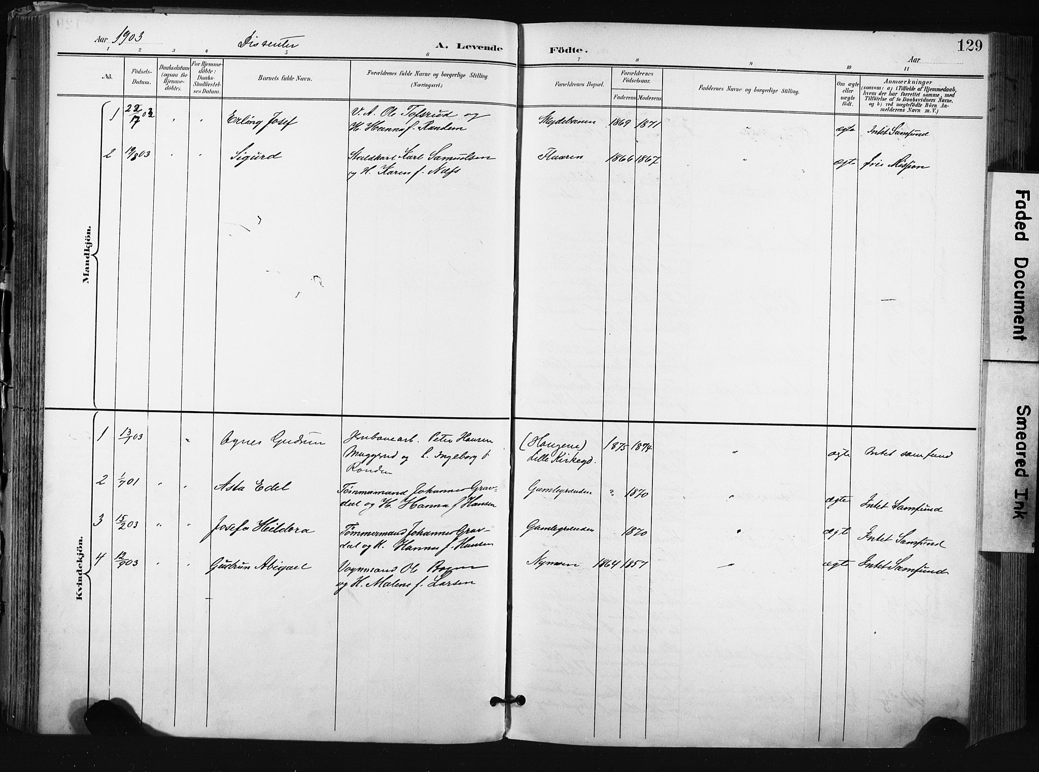 Kongsberg kirkebøker, AV/SAKO-A-22/F/Fb/L0003: Parish register (official) no. II 3, 1896-1905, p. 129