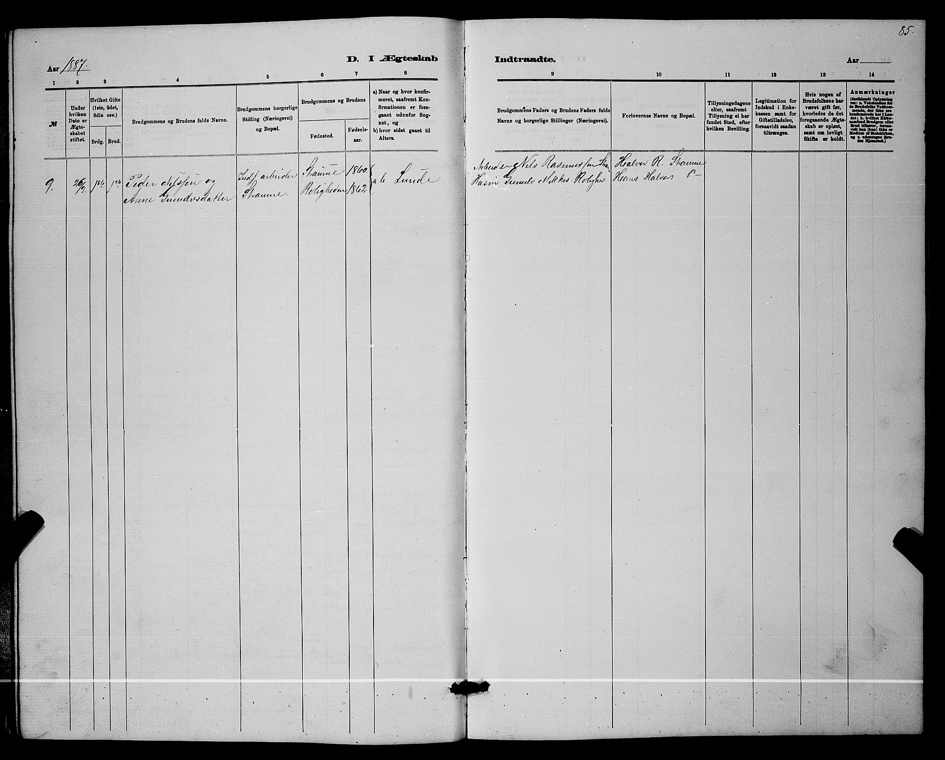 Lunde kirkebøker, SAKO/A-282/G/Ga/L0001b: Parish register (copy) no. I 1, 1879-1887, p. 85