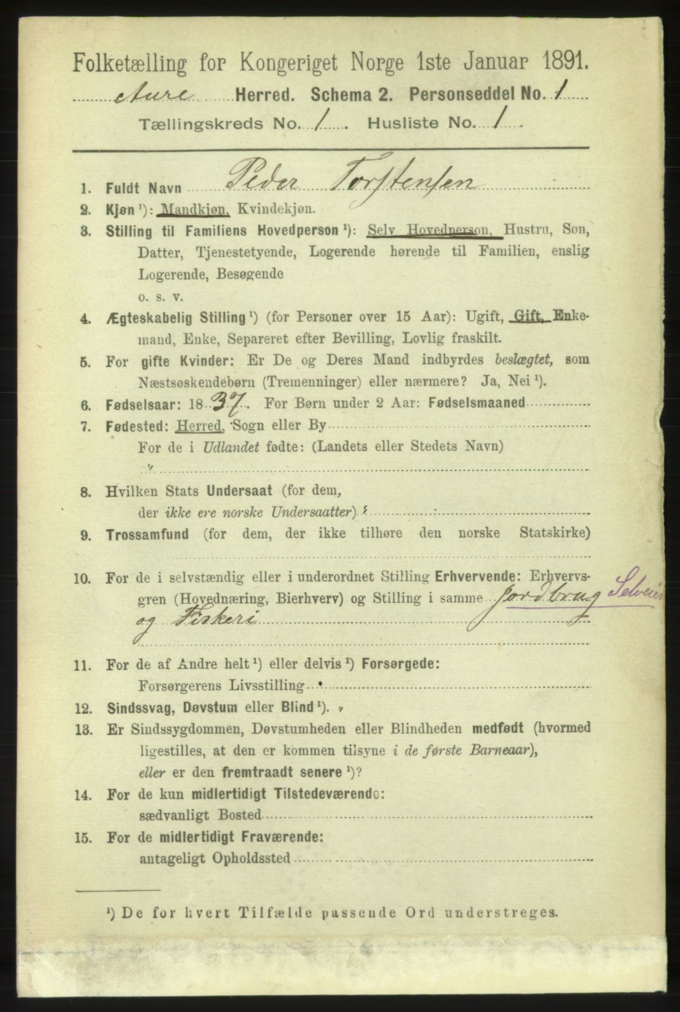 RA, 1891 census for 1569 Aure, 1891, p. 124