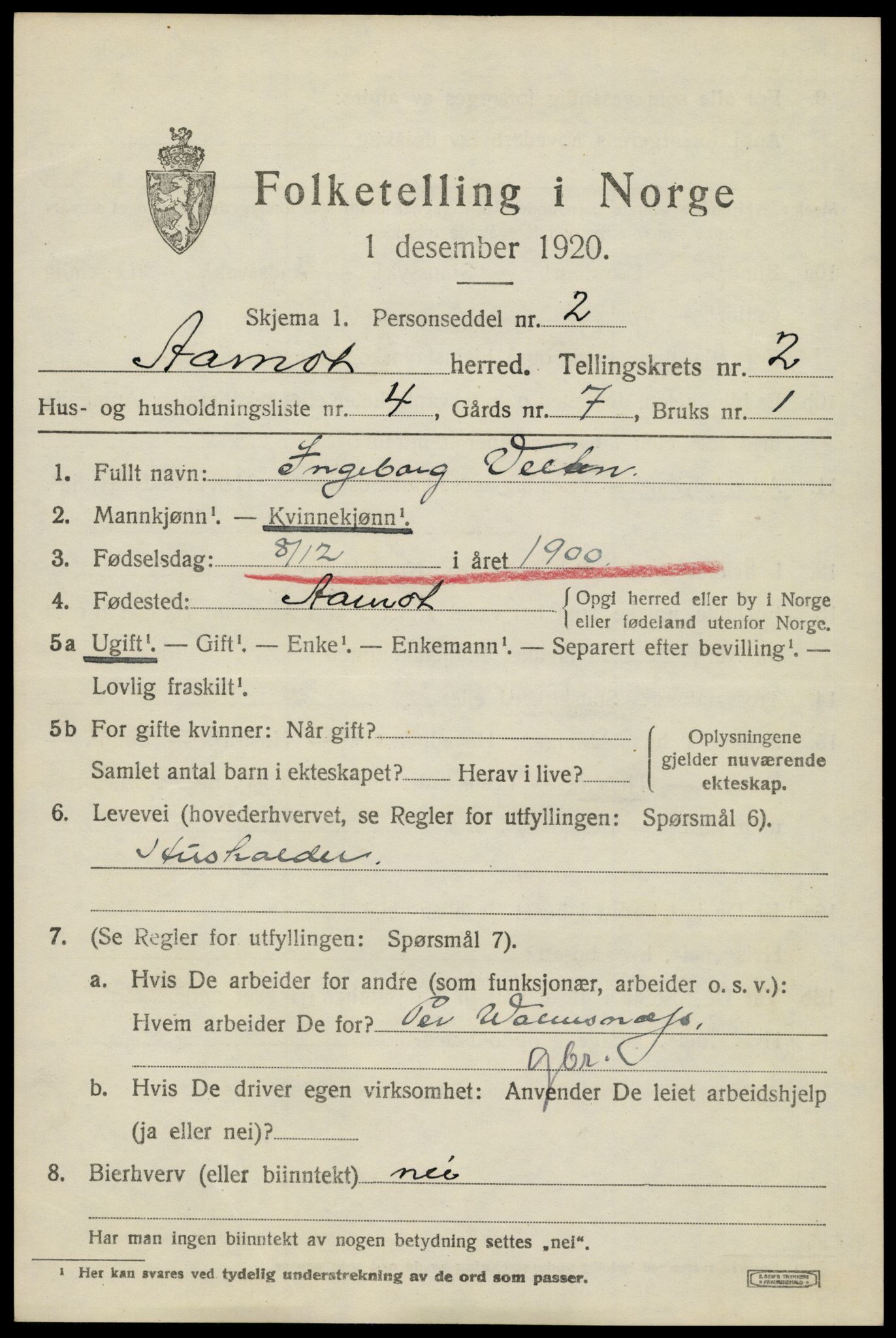 SAH, 1920 census for Åmot, 1920, p. 2091